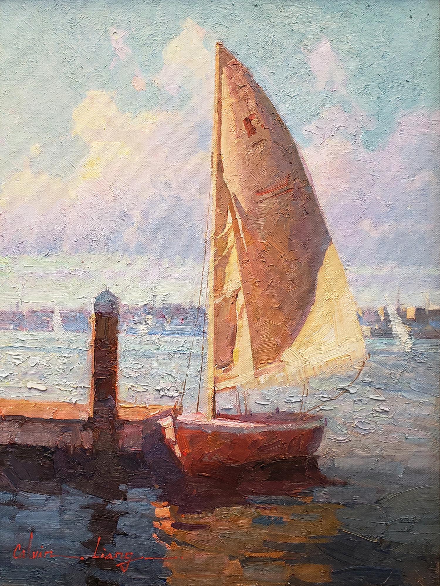 Newport Sailboat - Painting by Calvin Liang