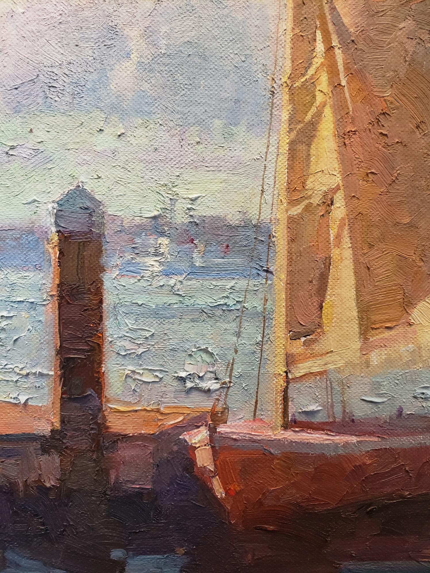 Newport Sailboat - Realist Painting by Calvin Liang