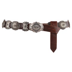 CALVIN MARTINEZ c.1980 Ceinture Concho Navajo traditionnelle en argent sterling faite à la main