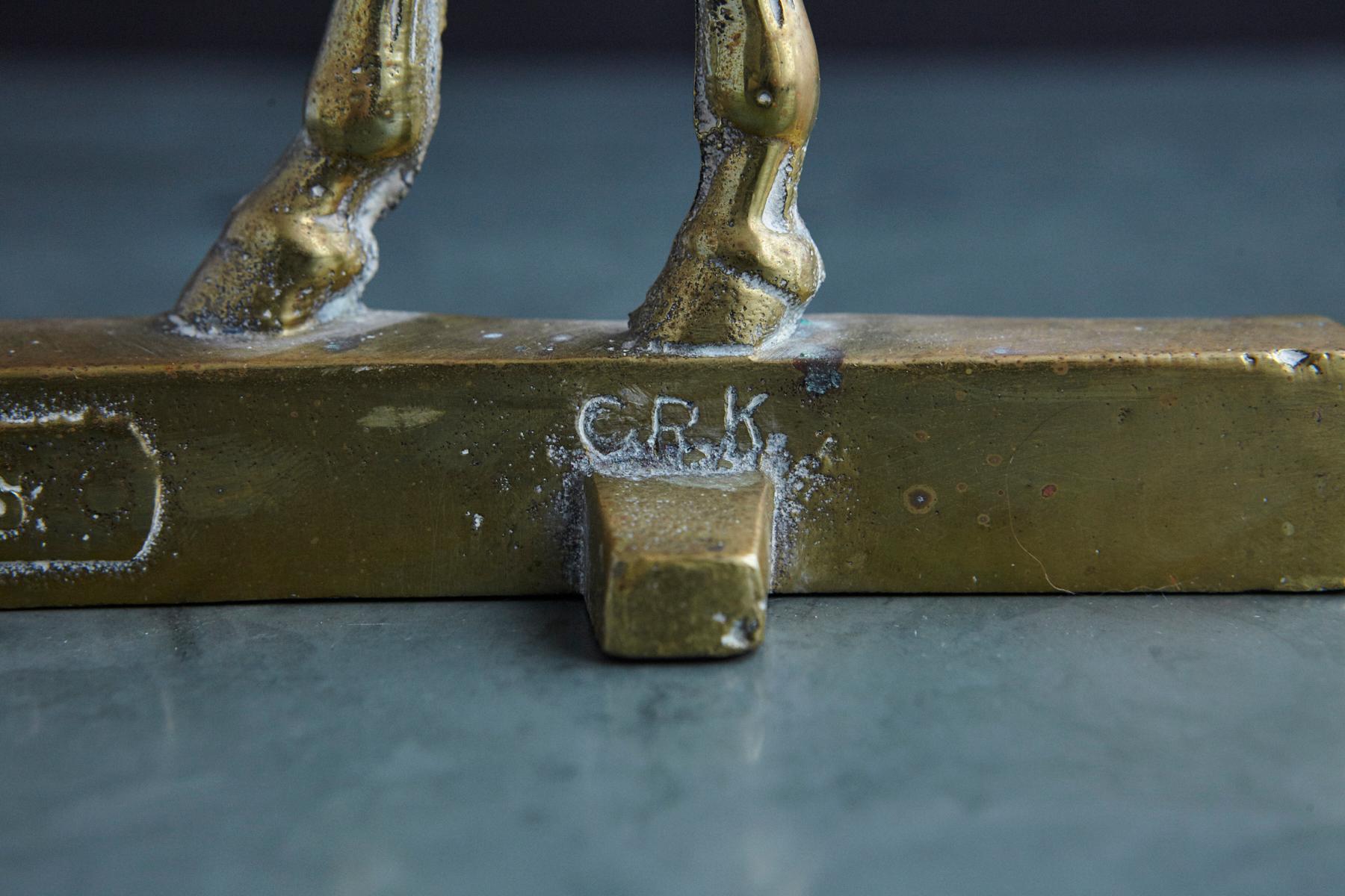 American Calvin Roy Kinsler Brass Horse Door Stop, King's Genius, circa 1938