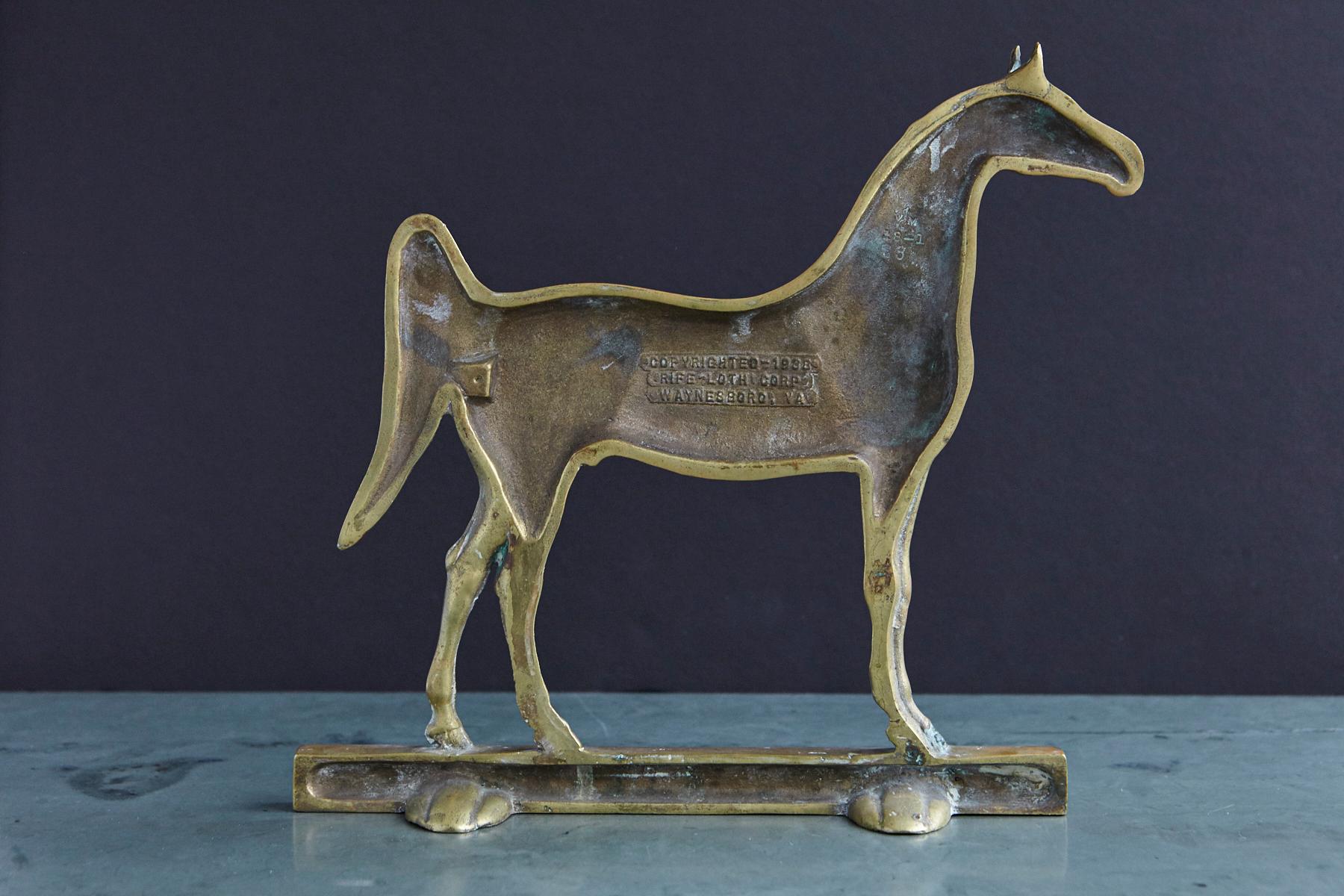 Mid-20th Century Calvin Roy Kinsler Brass Horse Door Stop, King's Genius, circa 1938