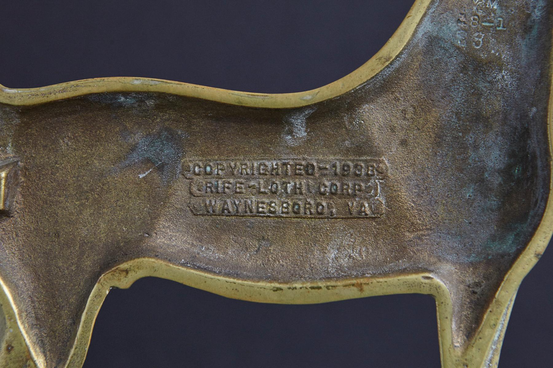 Calvin Roy Kinsler Brass Horse Door Stop, King's Genius, circa 1938 1