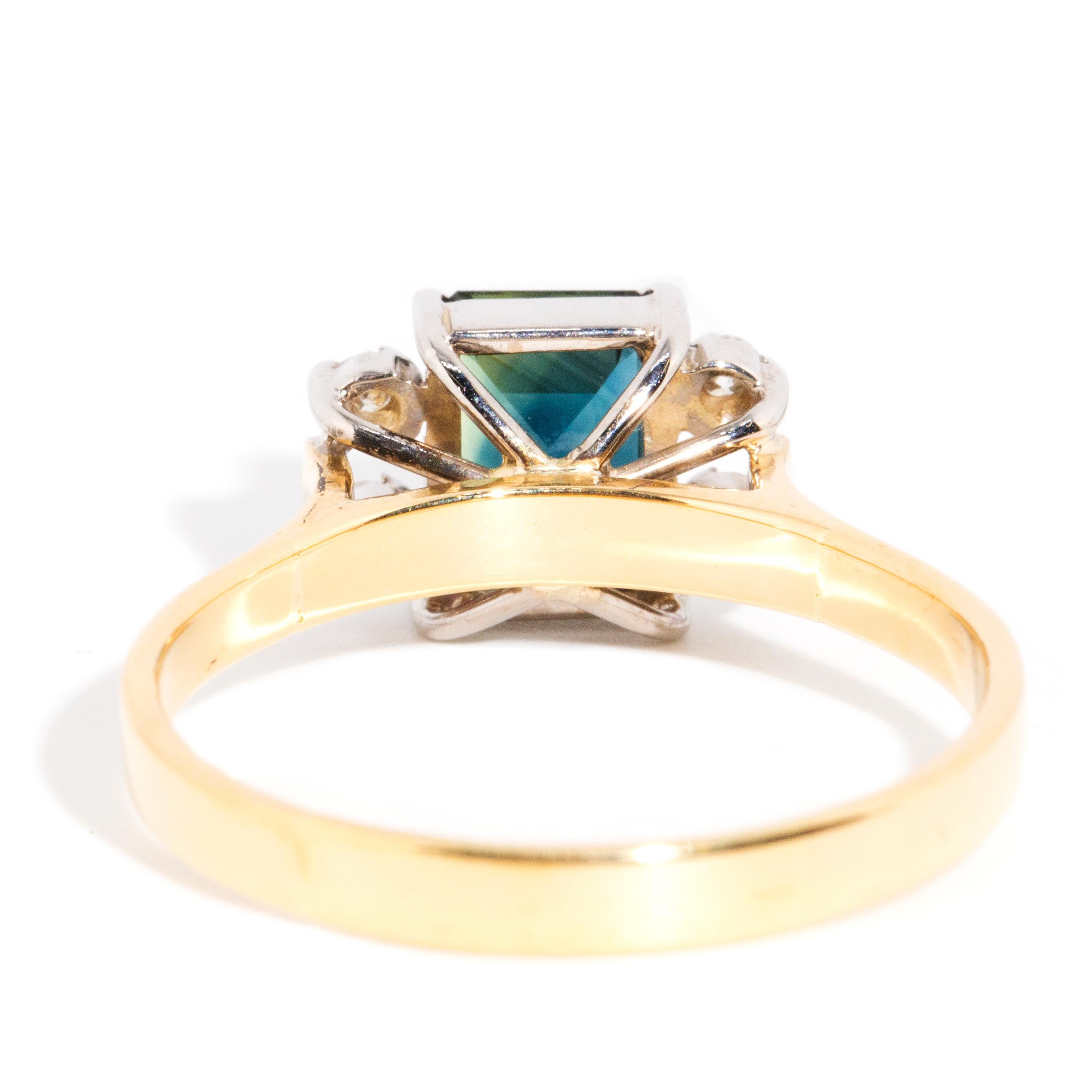 Calypso 2.03 Carat Blue Teal Parti Sapphire & Diamond Ring 18 Carat Yellow Gold 3