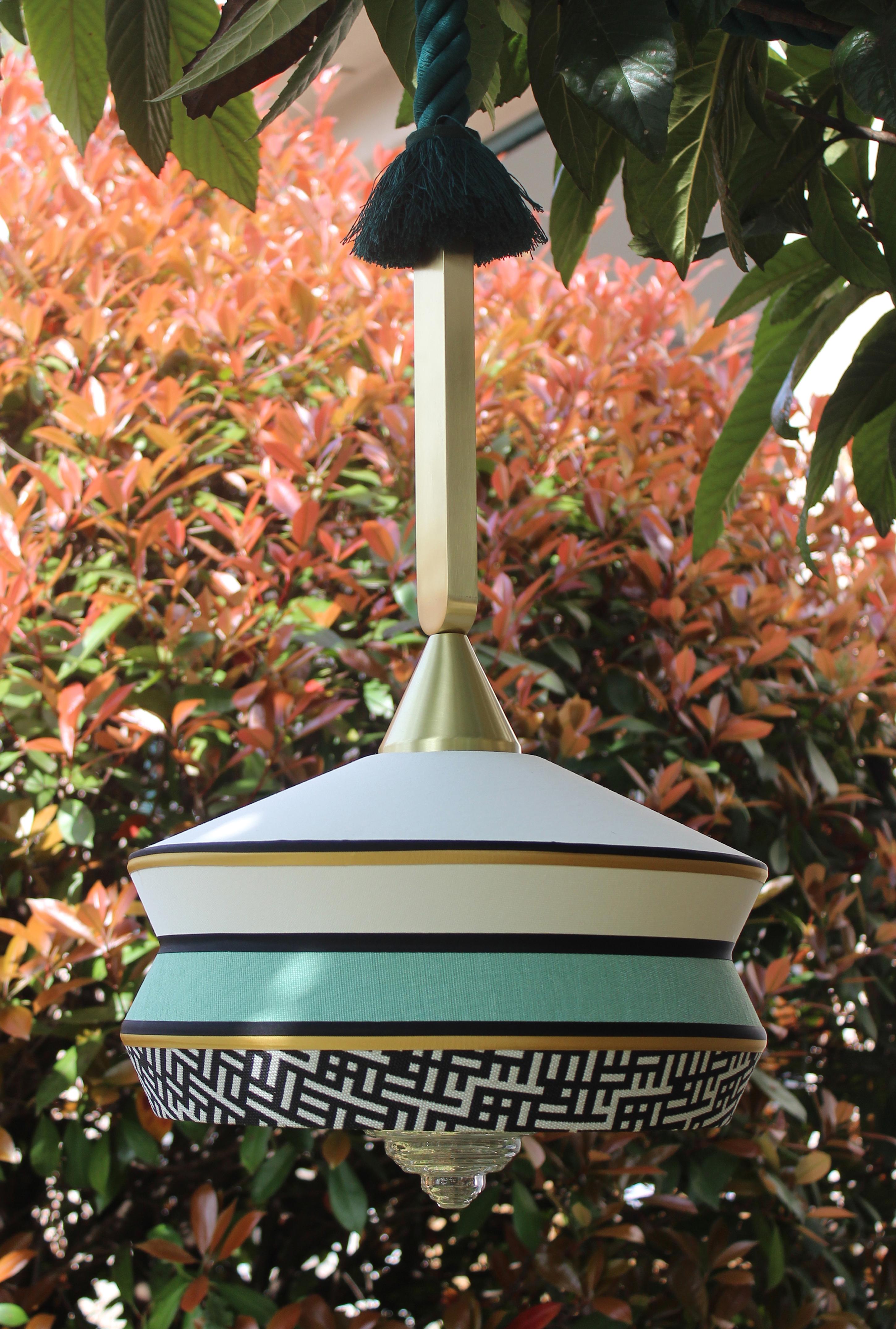 Italian Calypso Antigua Outdoor Suspension Lamp in Satin Brass Structure For Sale