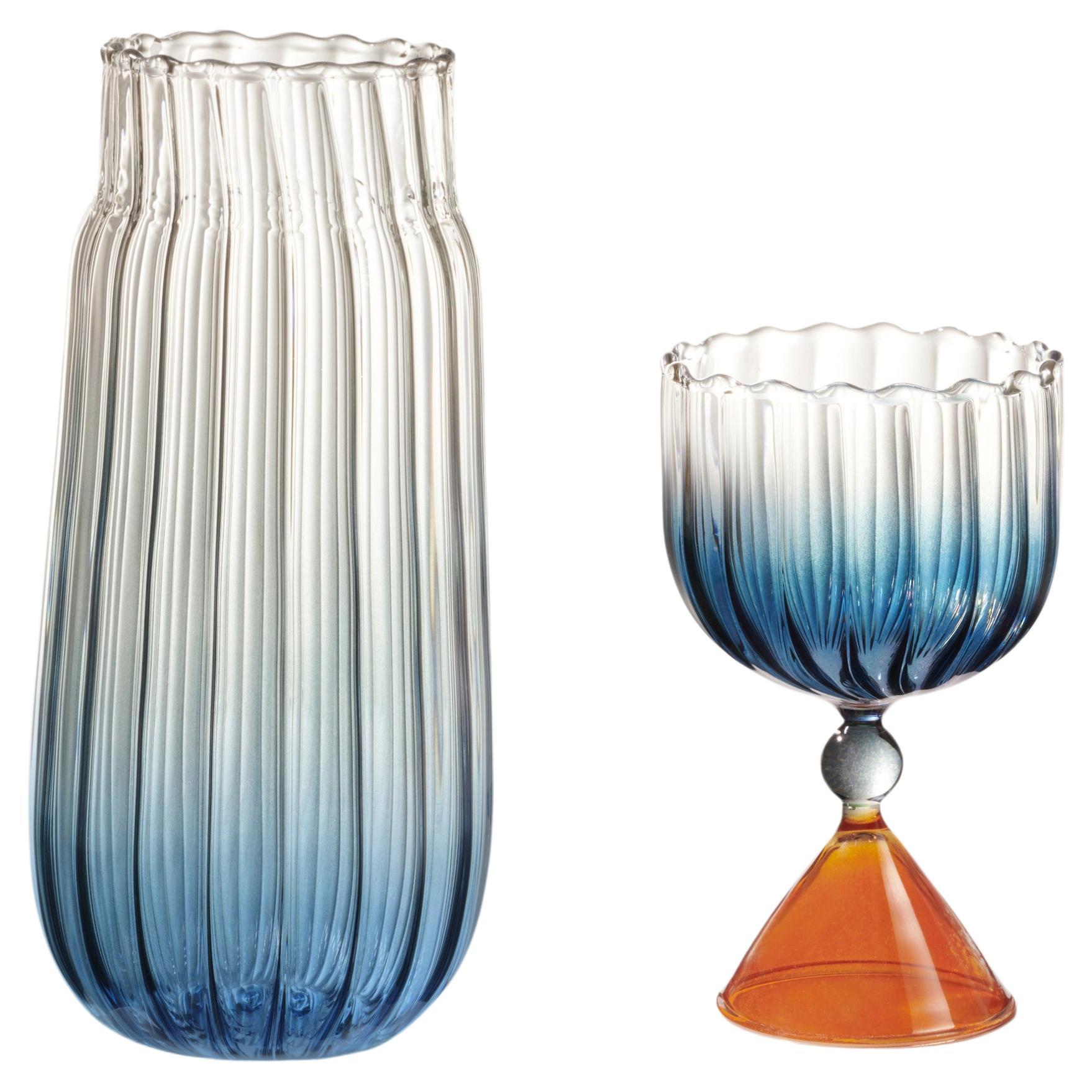 Calypso Bottle + Blue Glass For Sale