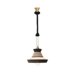 Calypso Guadaloupe Suspension Lamp in Satin Brass Structure, Braided Green Silk