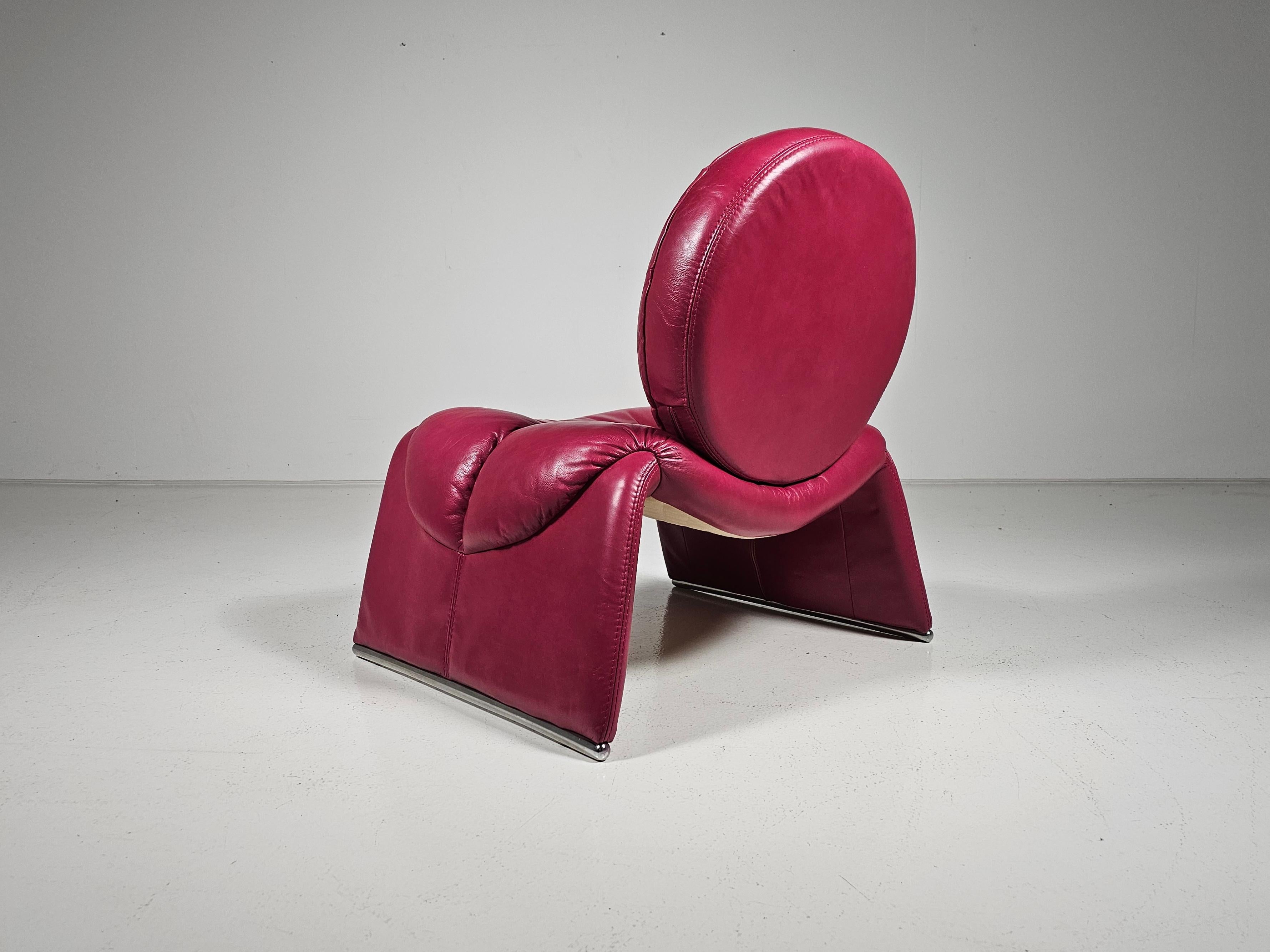 Tumbona Calypso en rosa de Vittorio Introini para Saporiti Italia, años 70 en Bueno estado para la venta en amstelveen, NL