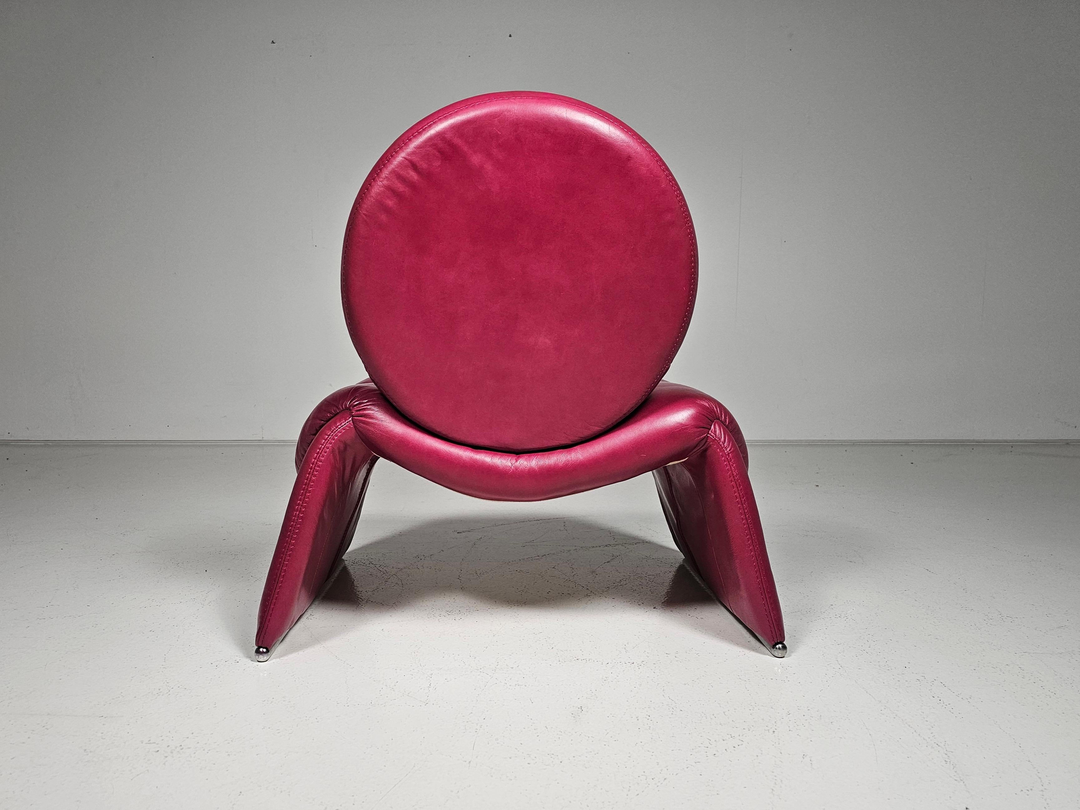 Tumbona Calypso en rosa de Vittorio Introini para Saporiti Italia, años 70 Cuero en venta