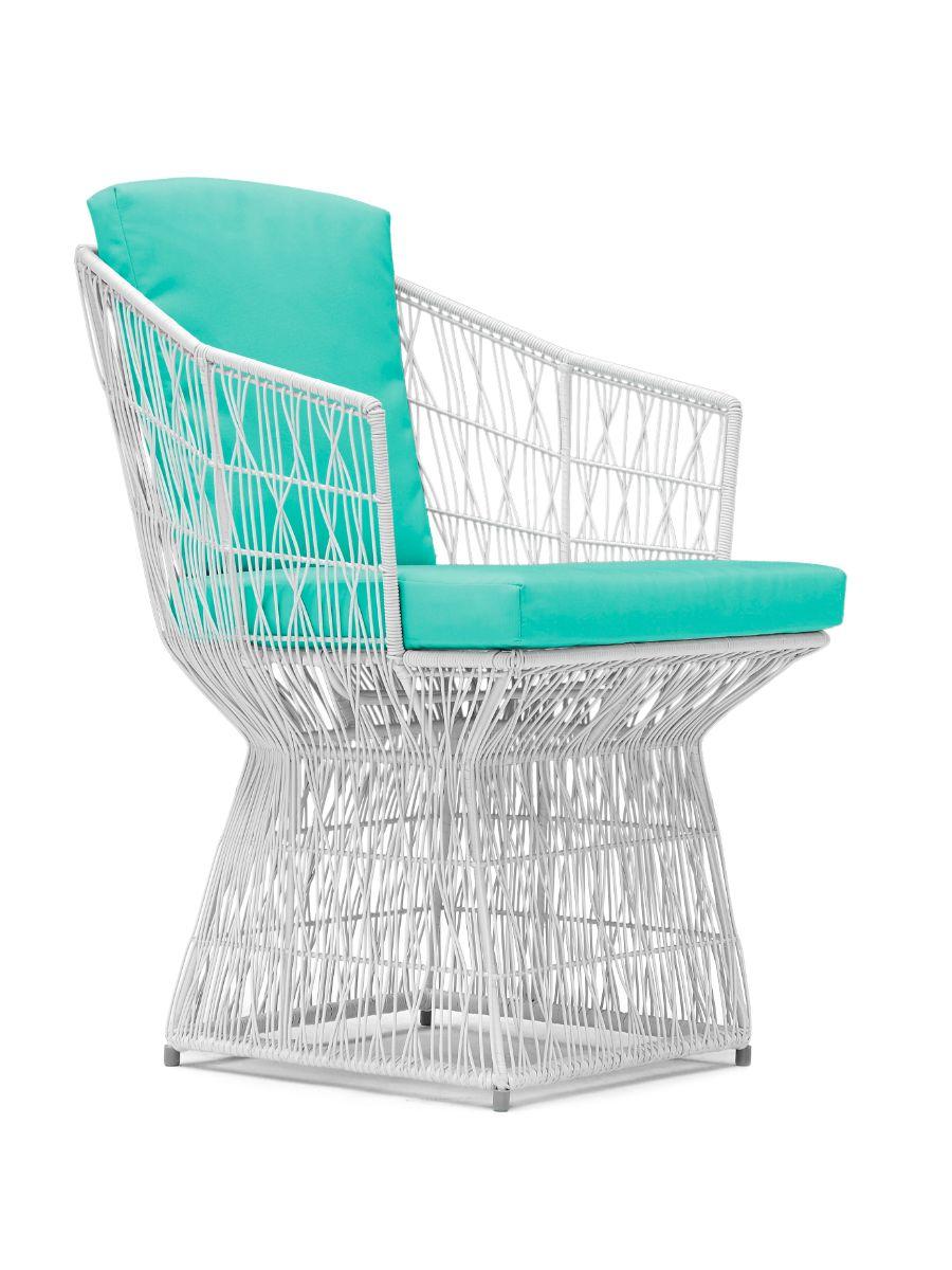 Calyx armchair by Kenneth Cobonpue
Materials: Polyethelene, Steel. 
Dimensions: 58.5 cm x 57 cm x H 76.5cm 

Like the lustrous diamond, Calyx features a matrix of interwoven polyethylene strands and a wide crown, making any space stylish with