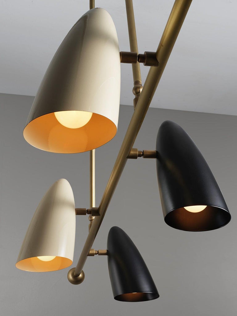CALYX Chandelier in Black and Cream Enamel and Brass by Blueprint