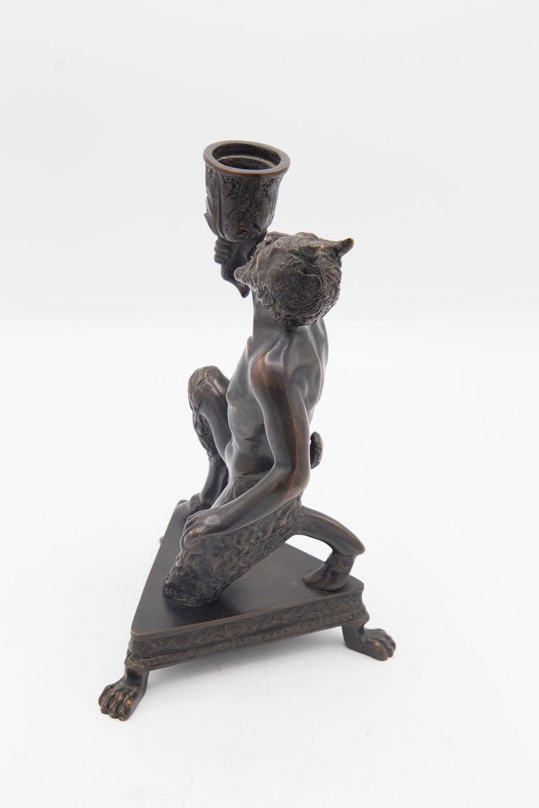 Calzetta Da Ravenna Severo Candlestick Depicting a Kneeling Satyr In Good Condition For Sale In Milano, IT