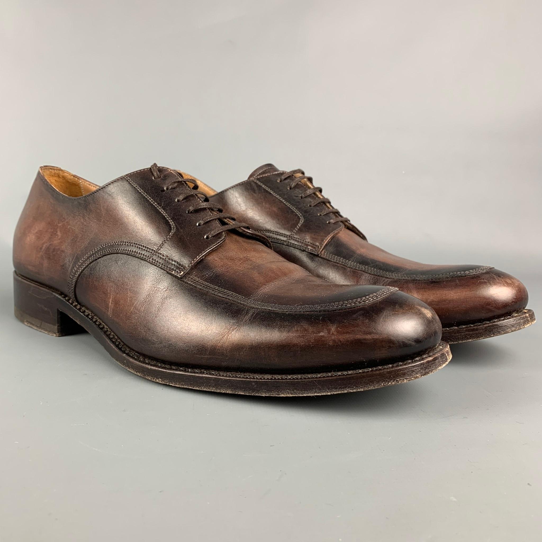 CALZOLERIA HARRIS for BARNEY'S NEW YORK shoes comes in a brown burnished leather featuring a oxford style, round toe, and a lace up closure. Made in Italy. 

Very Good Pre-Owned Condition.
Marked: 0473 10.5

Outsole: 12.5 in. x 4.25 in. 