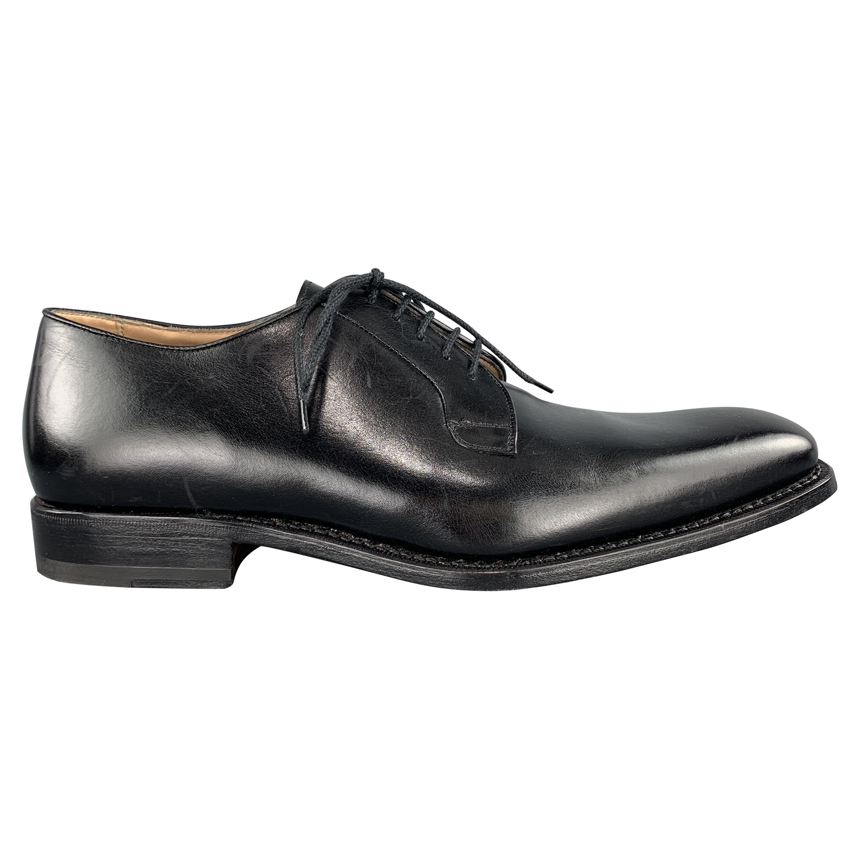 CALZOLERIA HARRIS Size 10 Black Leather Square Toe Dress Shoe