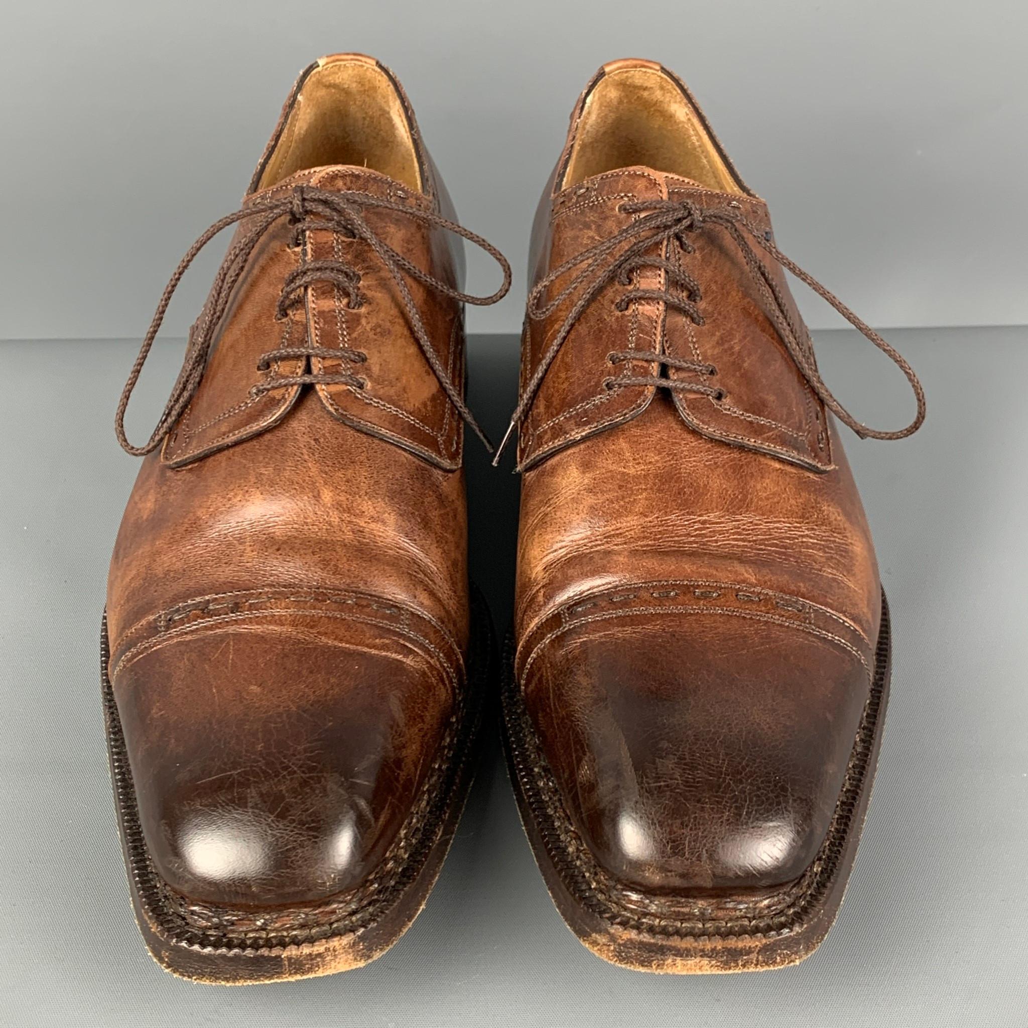 Men's CALZOLERIA HARRIS x BARNEY'S NEW YORK Size 8.5 Bronze Distressed Leather Shoes