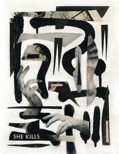 She Kills - abstract contemporary black and white collage Giclée art print 