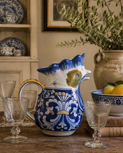 Cama Deruta Hand-Painted Faience Chicken Pitcher, Late 20th Century