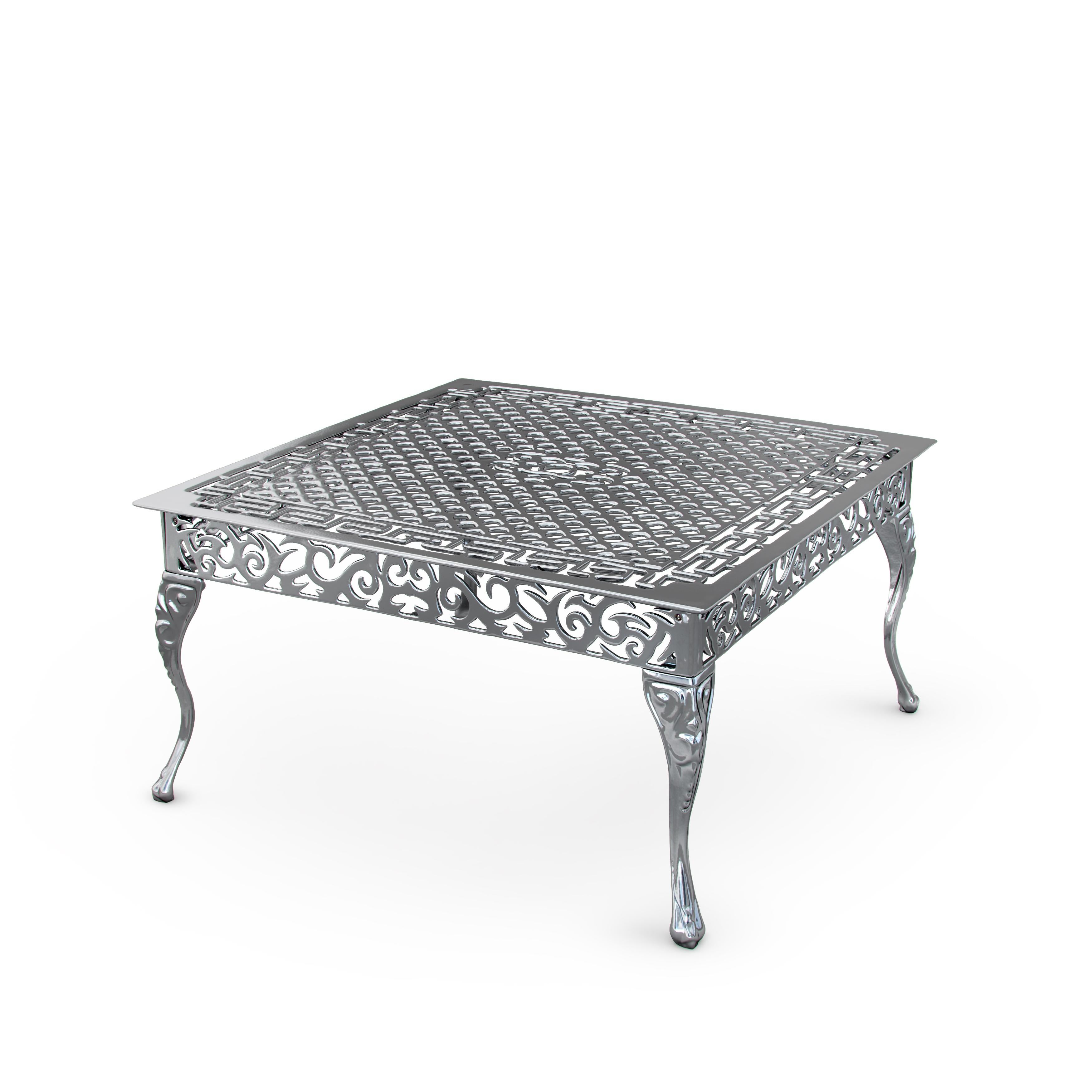 Italian Cama, Outdoor Aluminum Coffee Table with Chrome Finish, Made in Italy For Sale