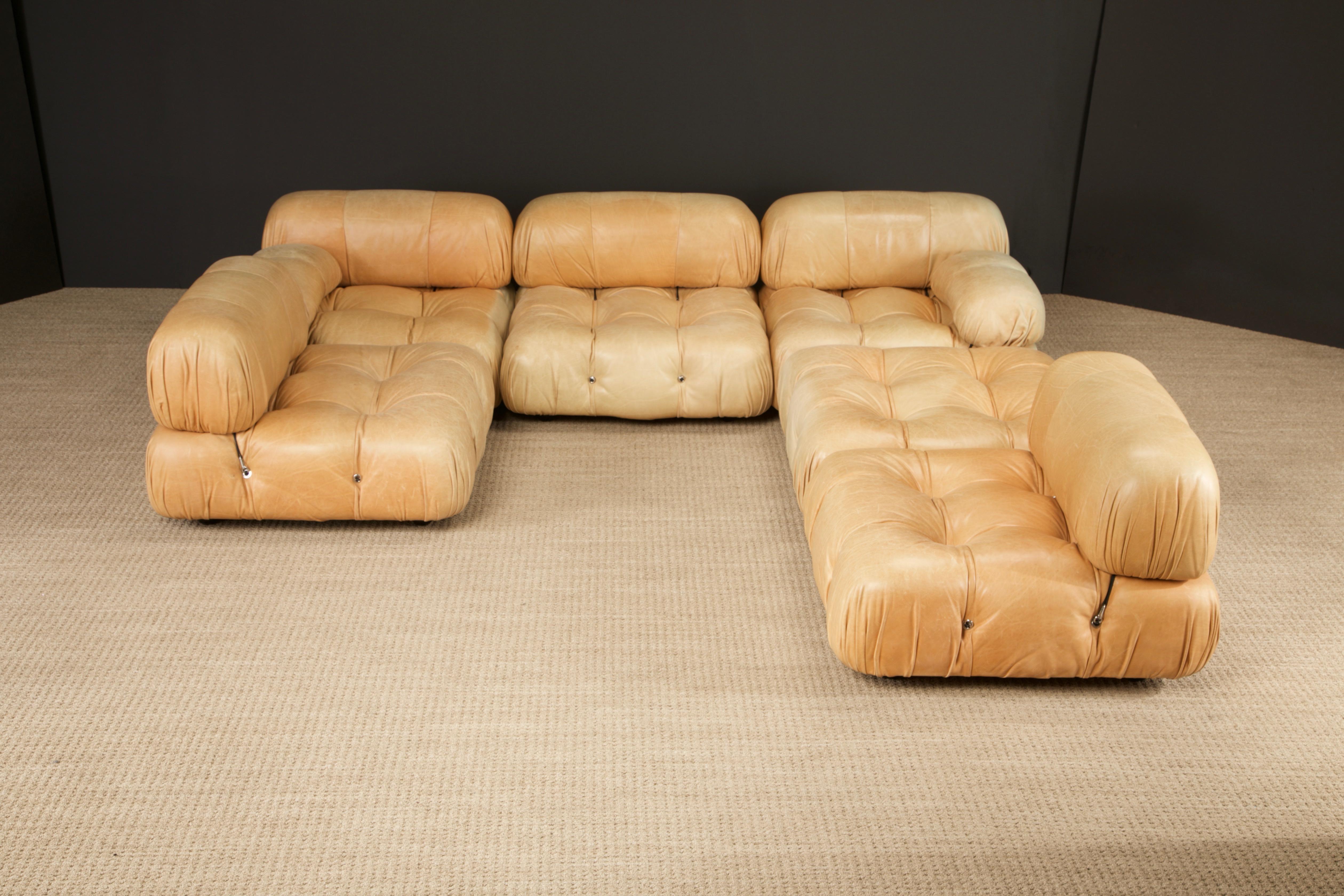 Italian Camaleonda in Original Leather by Mario Bellini for B&B Italia, c 1970s, Signed