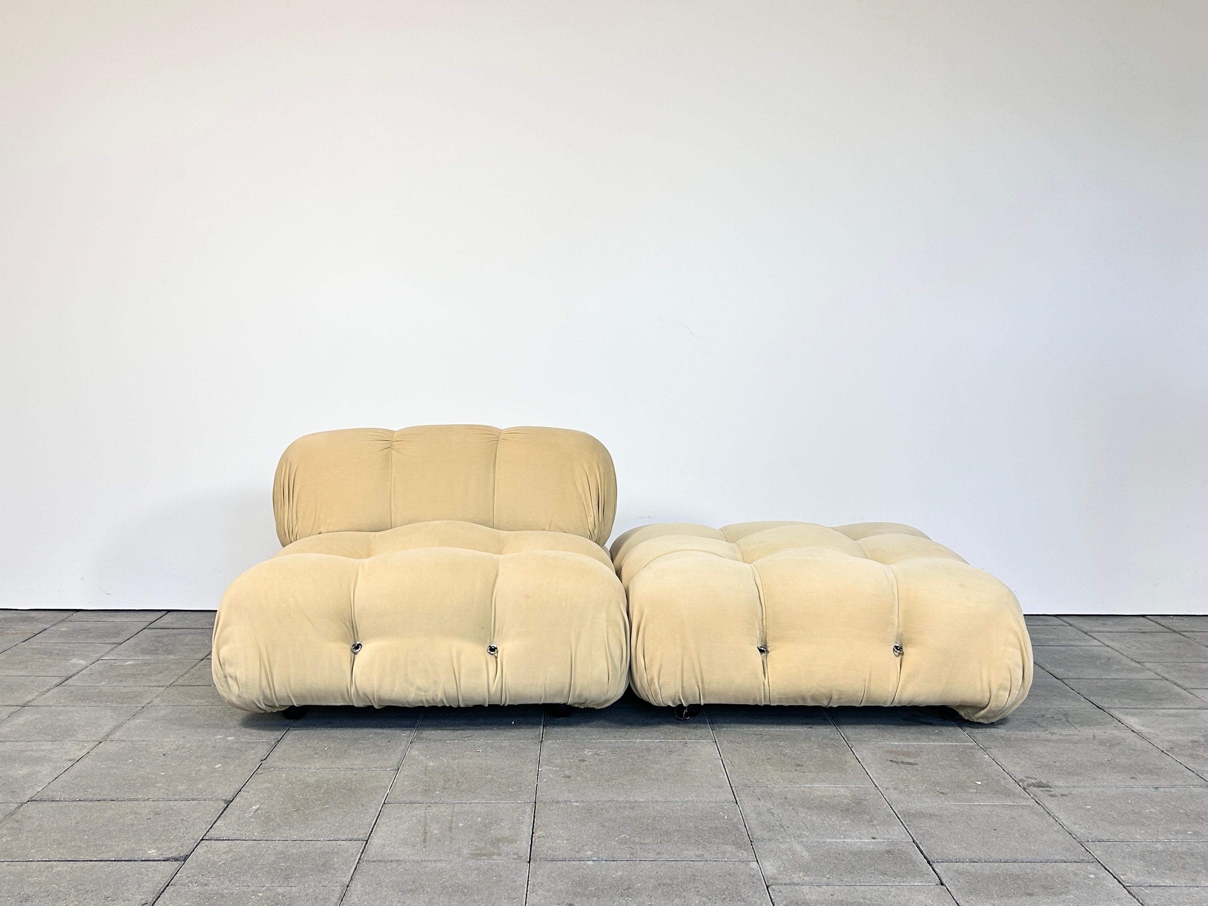 Two Camaleonda seats and one backrest  designed by Mario Bellini for B&B Italia in 1970. 

The offer includes two seats and one backrest (=three parts) for the Camaleonda sofa. They could be used as a lounge chair or to extend your existing