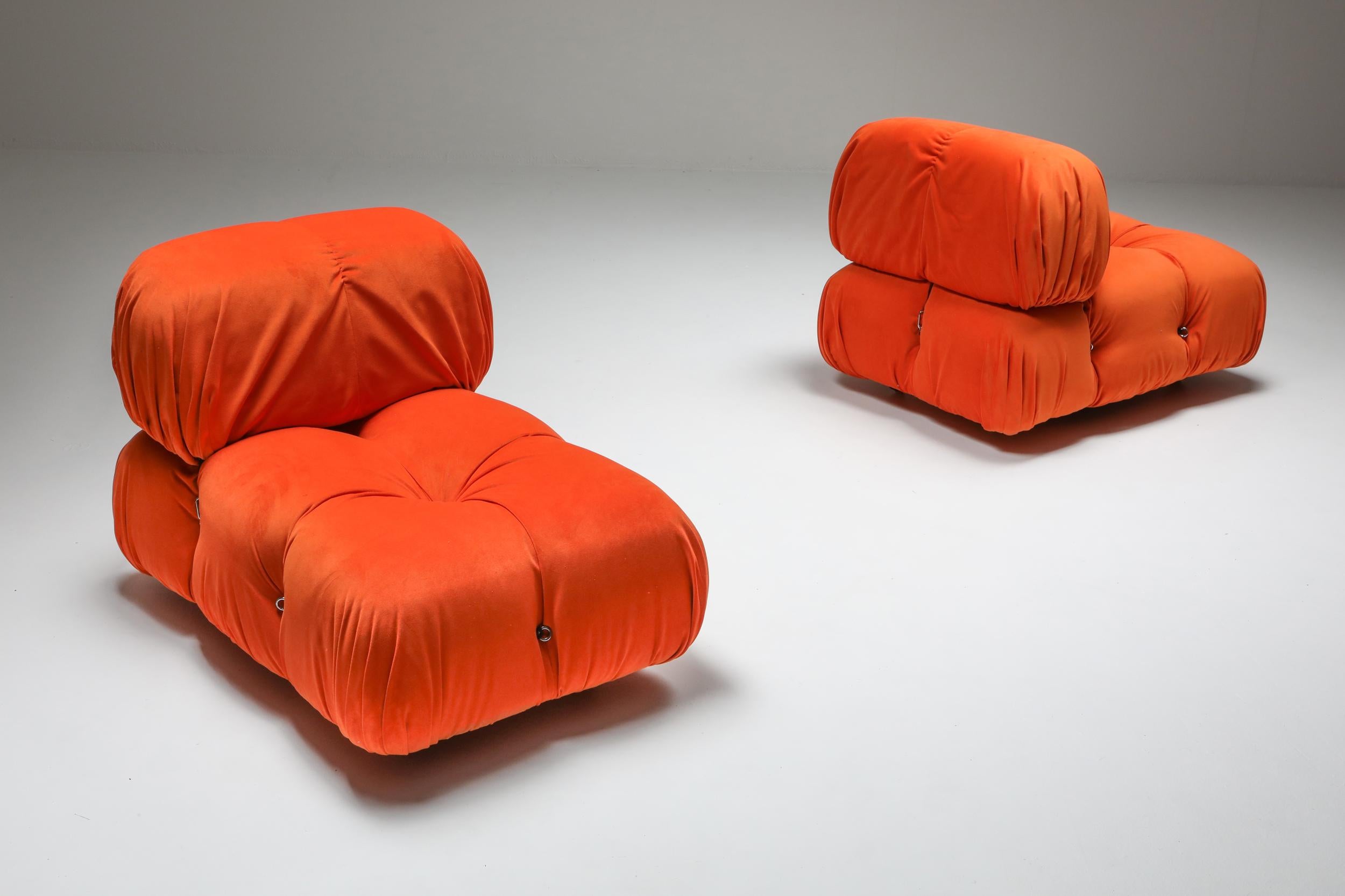 Post-Modern Camaleonda Lounge Chairs in Bright Orange Velvet