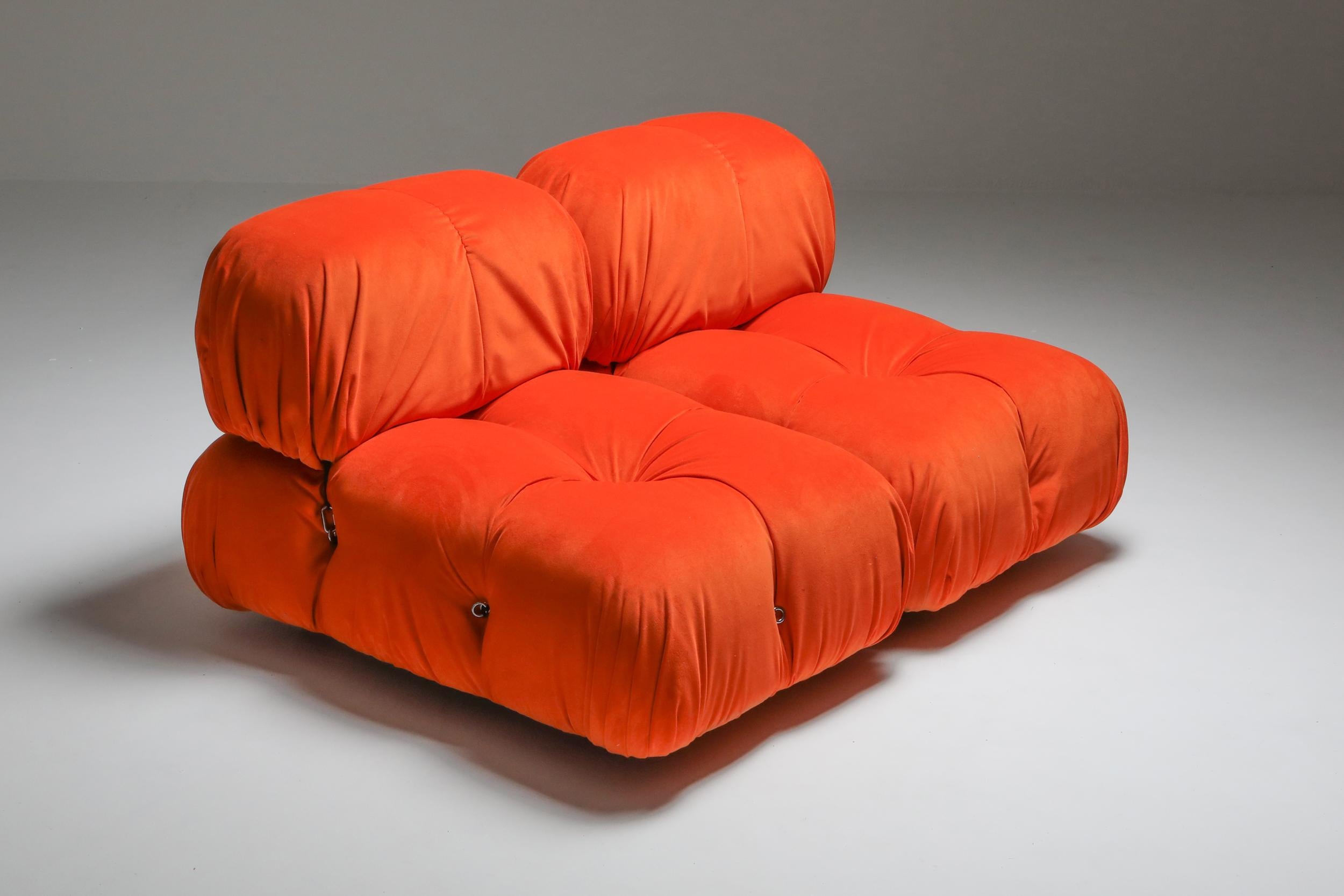 Italian Camaleonda Lounge Chairs in Bright Orange Velvet