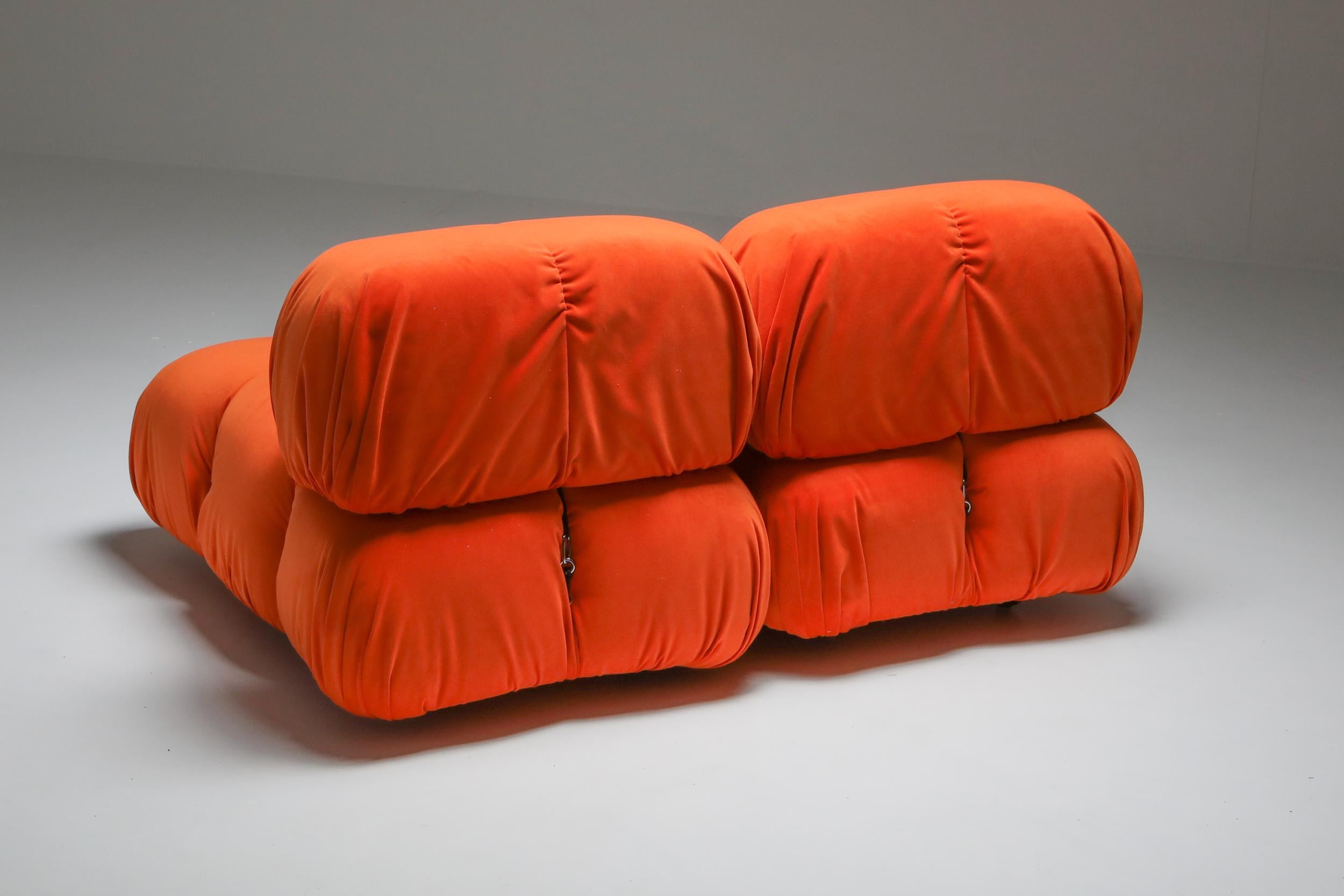 Camaleonda Lounge Chairs in Bright Orange Velvet In Excellent Condition In Antwerp, BE