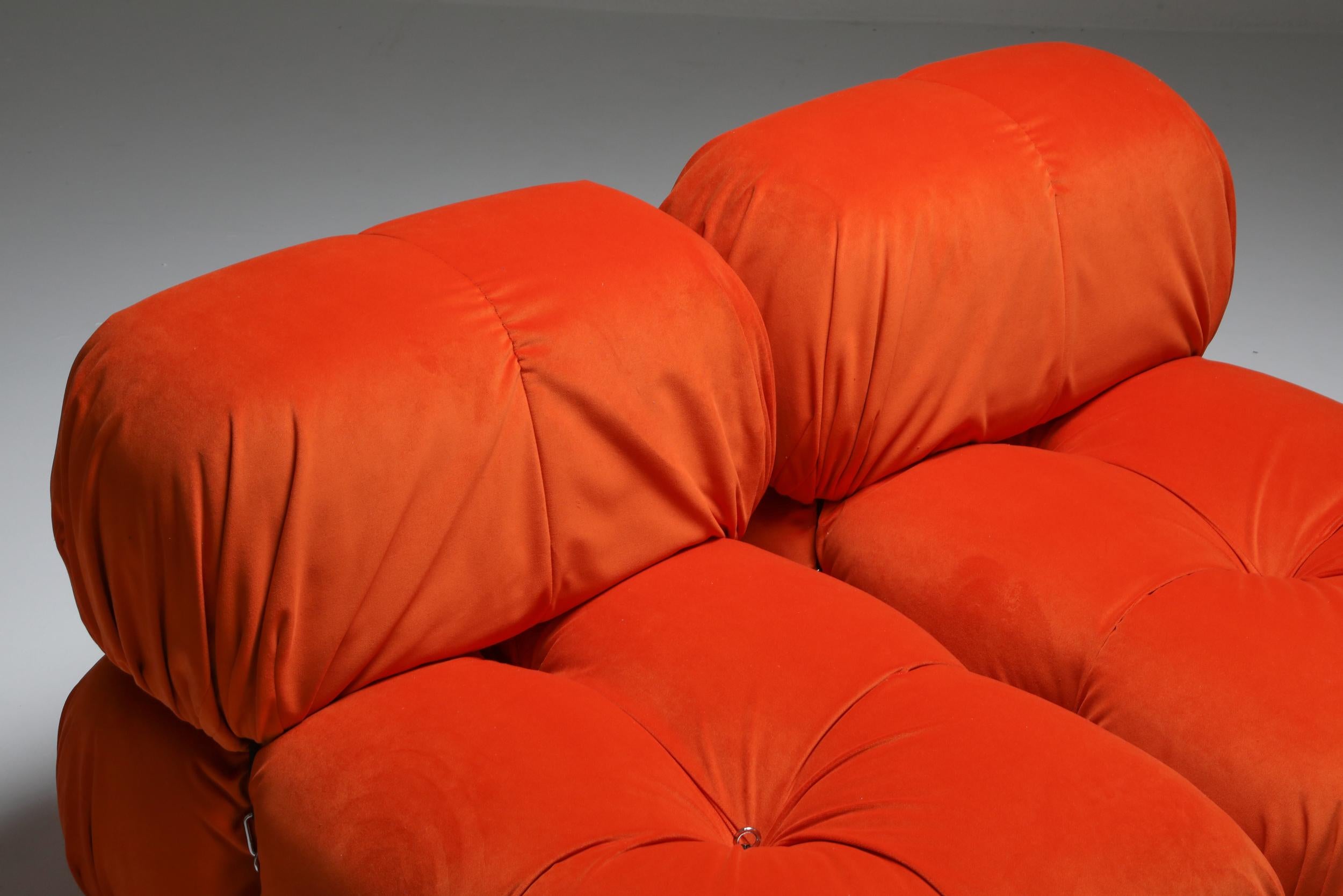 20th Century Camaleonda Lounge Chairs in Bright Orange Velvet
