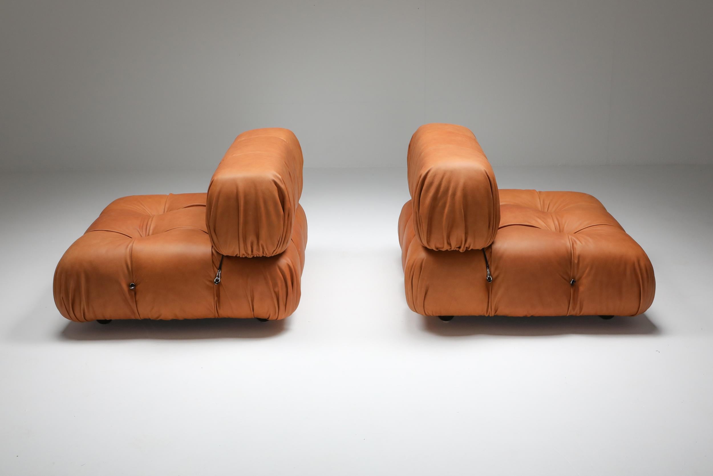 Post-Modern Camaleonda Lounge Chairs in New Cognac Leather by Mario Bellini