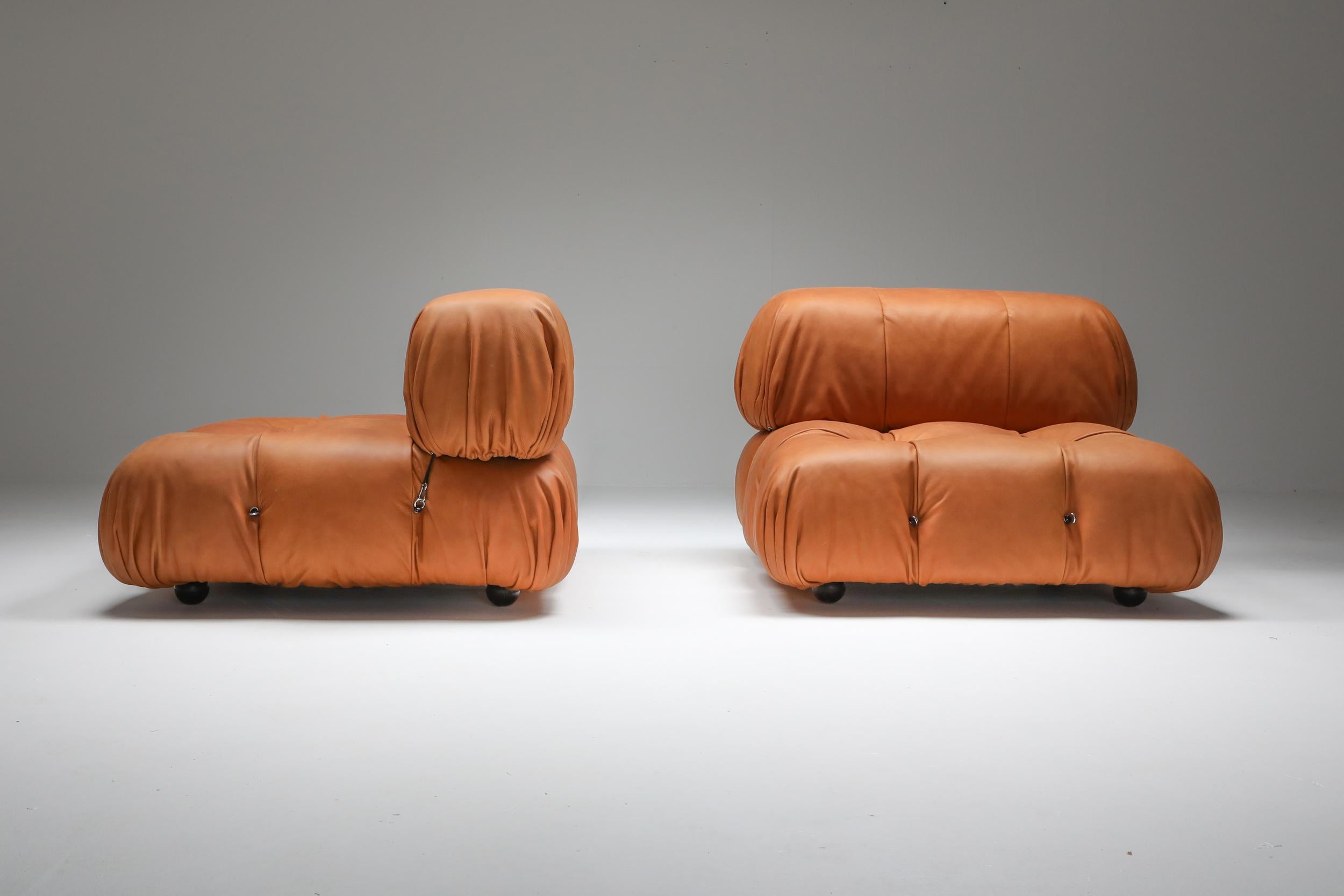 Italian Camaleonda Lounge Chairs in New Cognac Leather by Mario Bellini