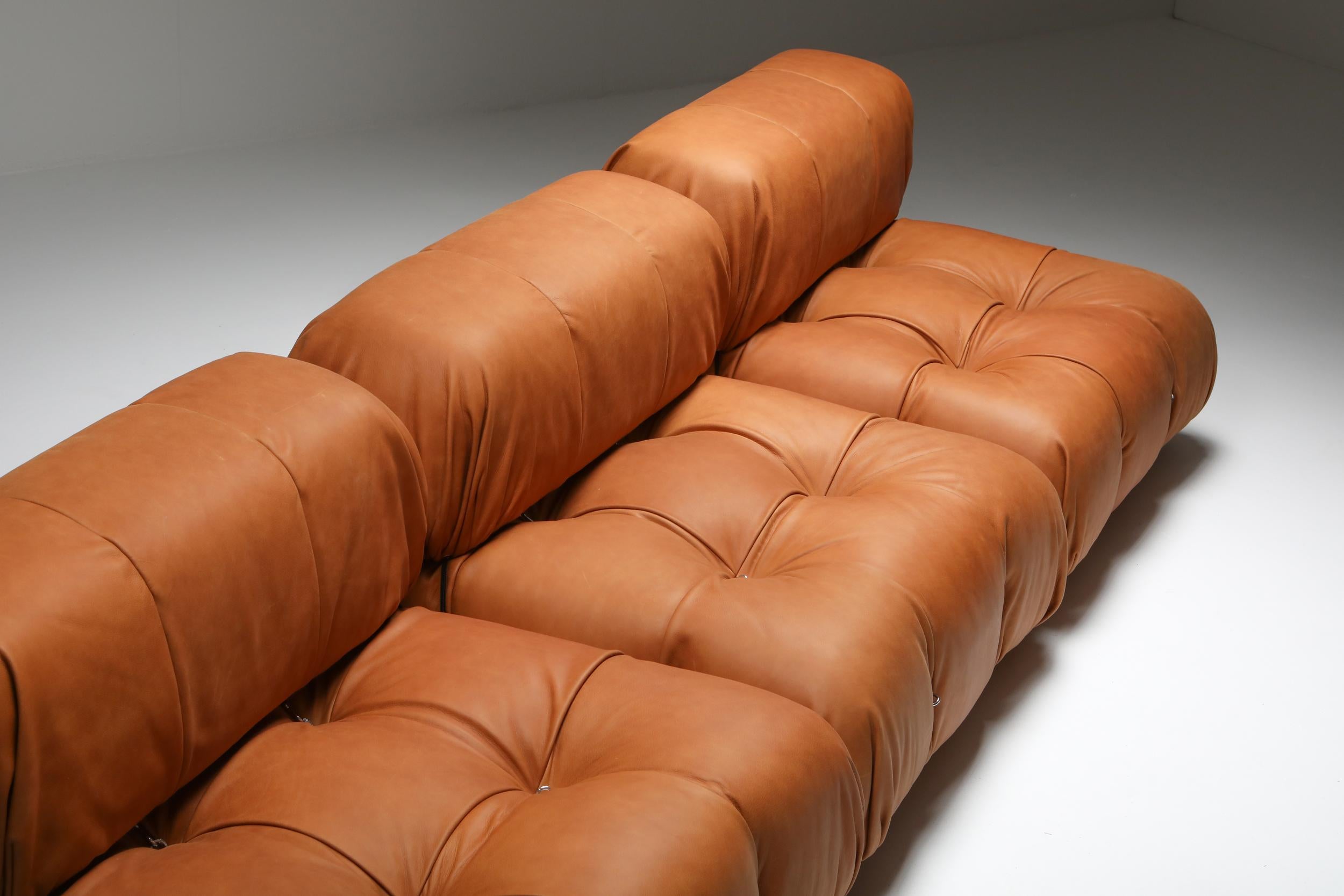 20th Century Camaleonda Lounge Chairs in New Cognac Leather by Mario Bellini