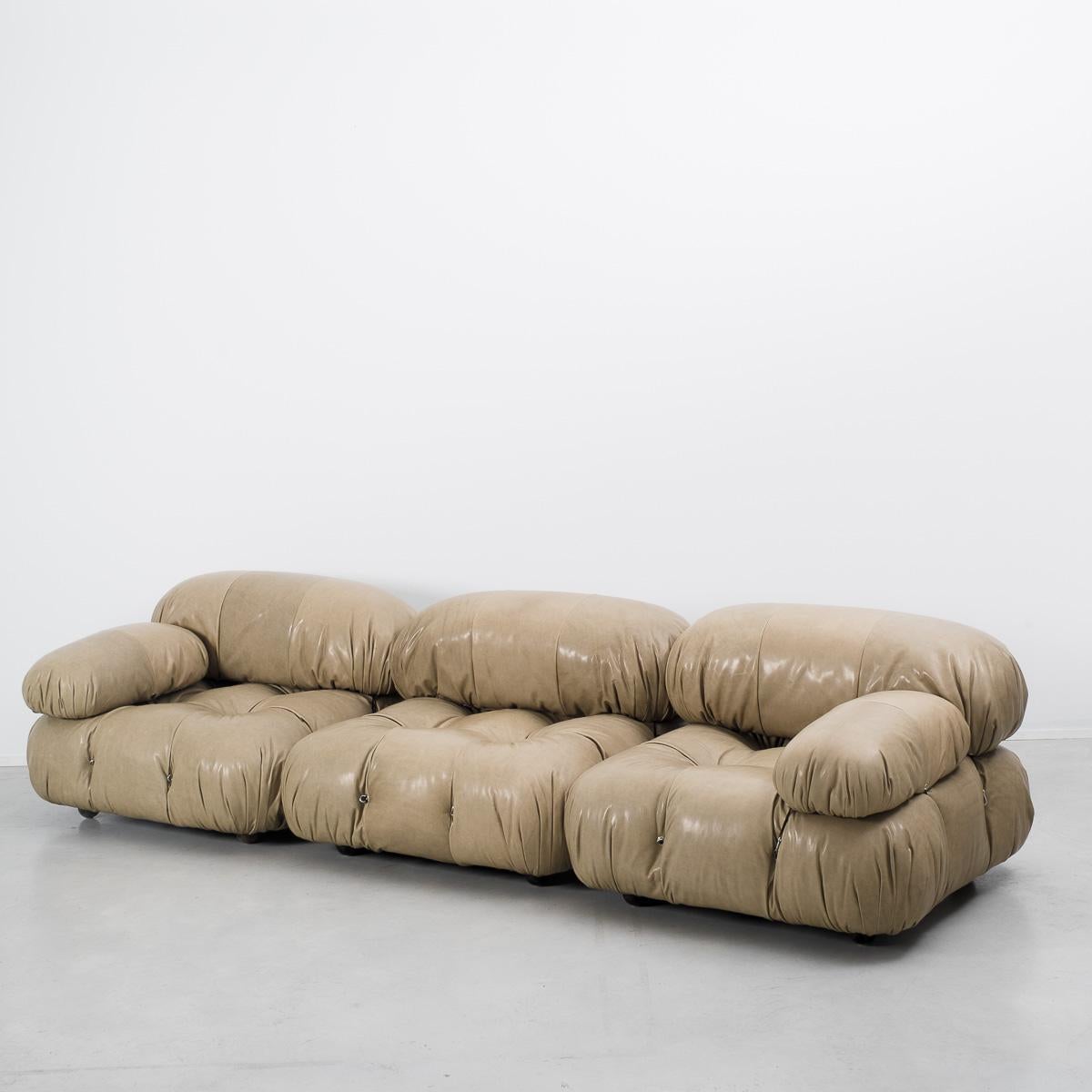 The Camaleonda modular sofa was designed by Italian architect Mario Bellini in 1971, and first manufactured first by C&B and later B&B Italia. It epitomizes low slung seventies comfort.

It comes with four base pieces, three back pieces and two