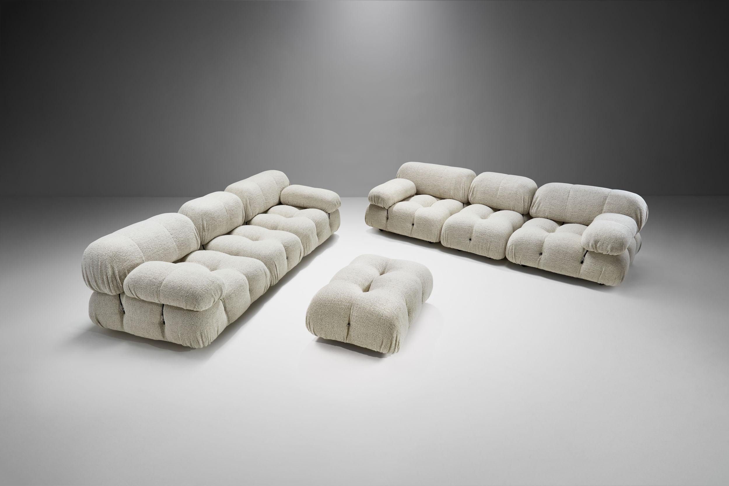 The “Camaleonda” (Italian word play combining the words ‘chameleon’ and ‘wave’) sofa is Mario Bellini’s contemporary classic. The playful, modular design offers endless options for the user, which also inspired the model’s name. Camaleonda has