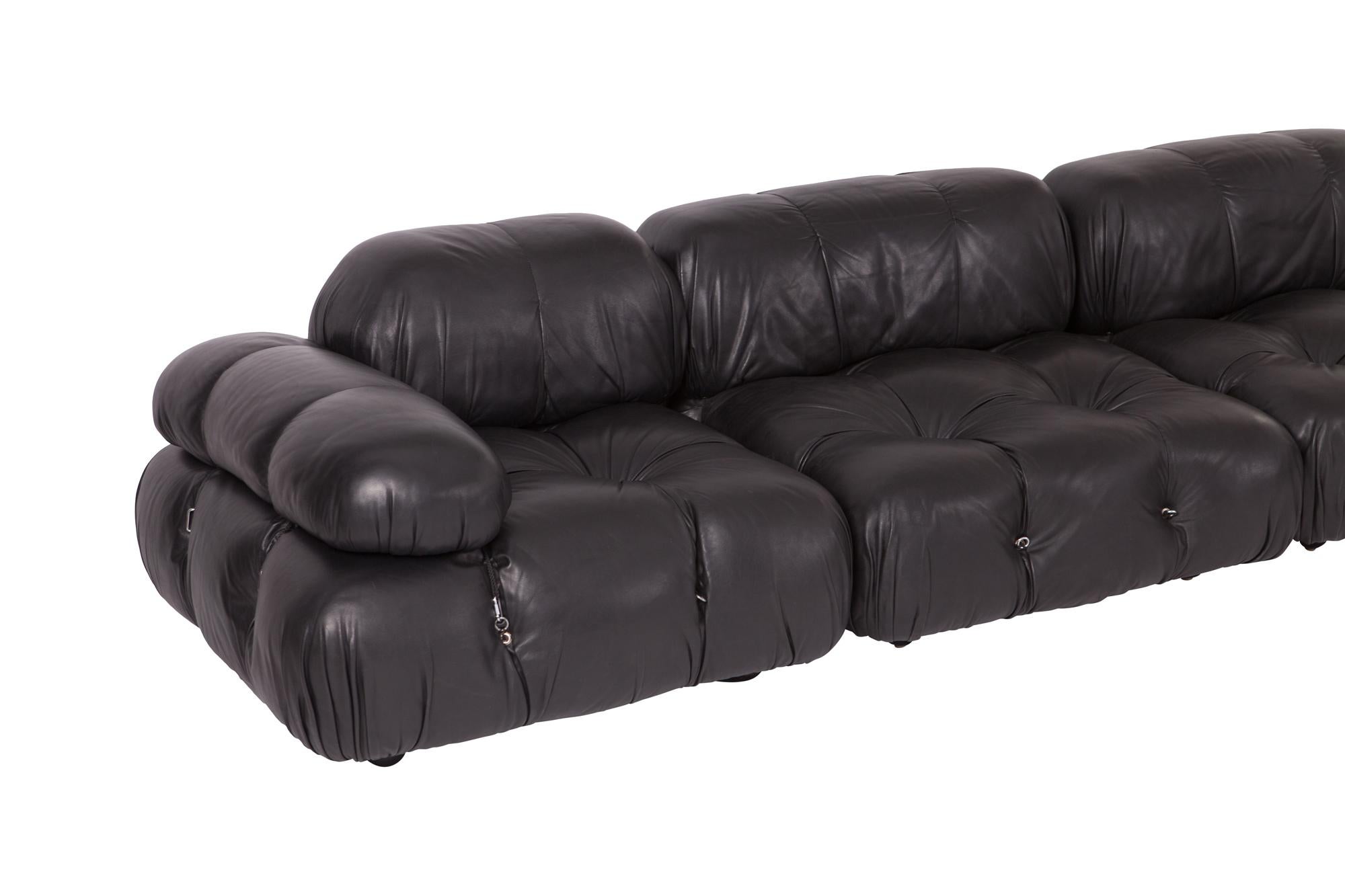 Italian Camaleonda Modular Sofa in Black Leather by Mario Bellini