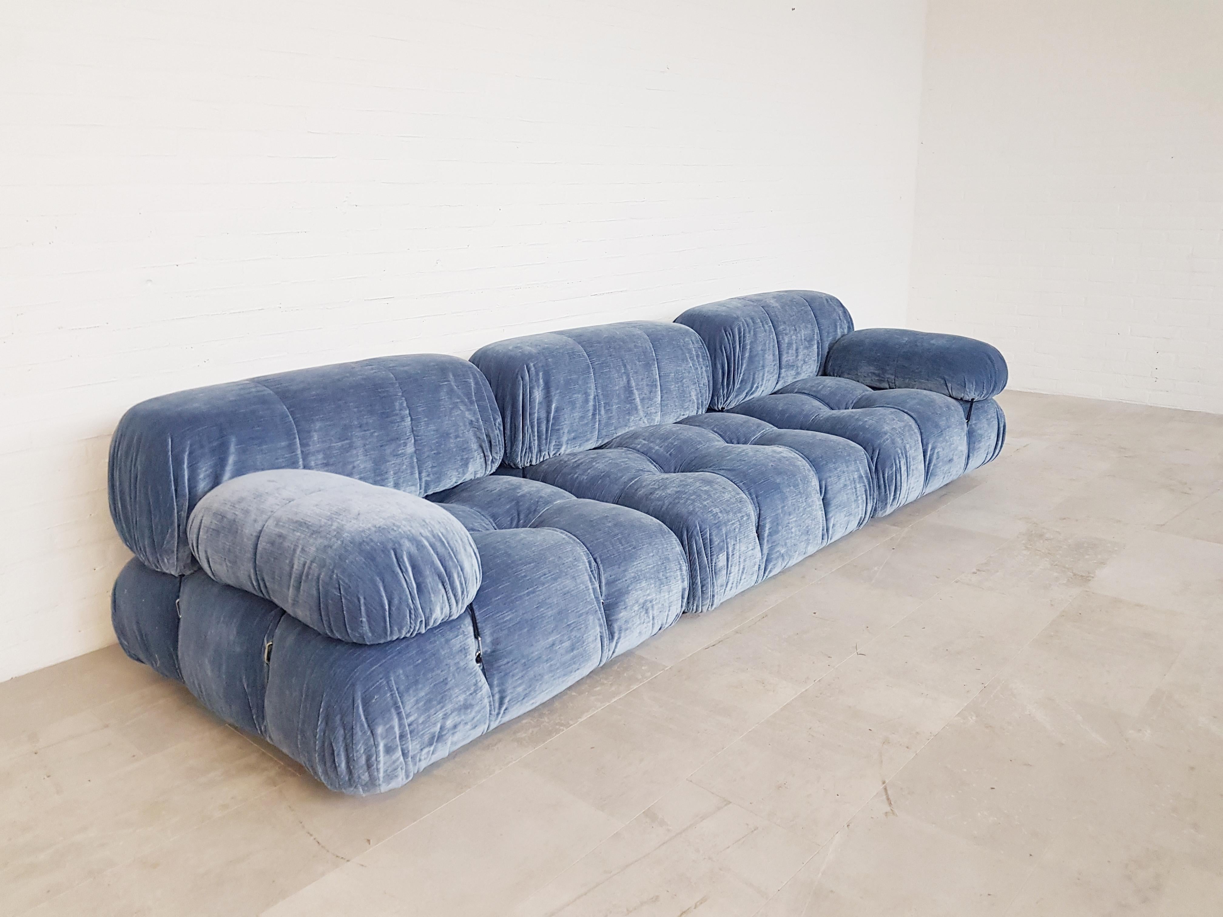 Mario Bellini designed this amazing modular sectional sofa for C&B Italia.
These elements have been reupholstered in blue velvet.

We have more original elements in store, so do reach out if you like to create your perfect combination in your