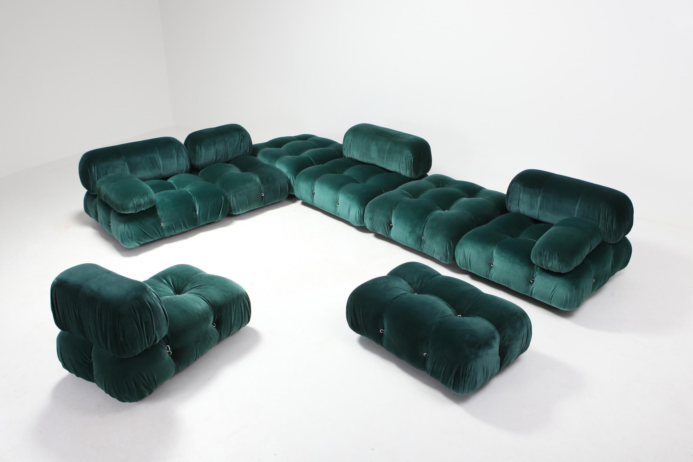 Mario Bellini designed this modular sectional sofa for C&B Italia in the 1970s. This is a rare edition from before 1973 when C&B Italia became B&B Italia. Newly upholstered in green coloured cotton velvet. The entire sofa consists of 4 big seating
