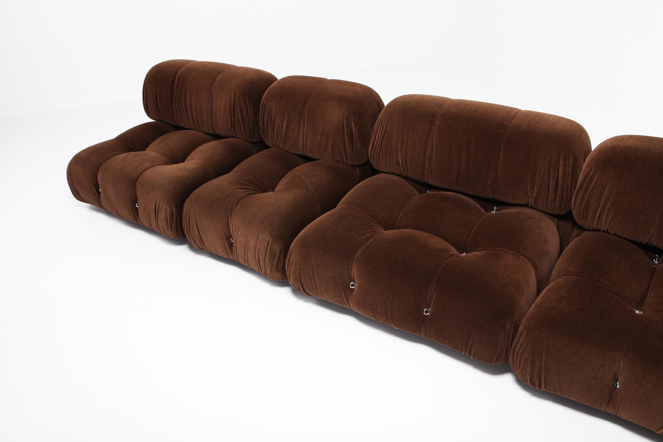 Wood Camaleonda Sectional Sofa by Mario Bellini in Original Brown Velvet