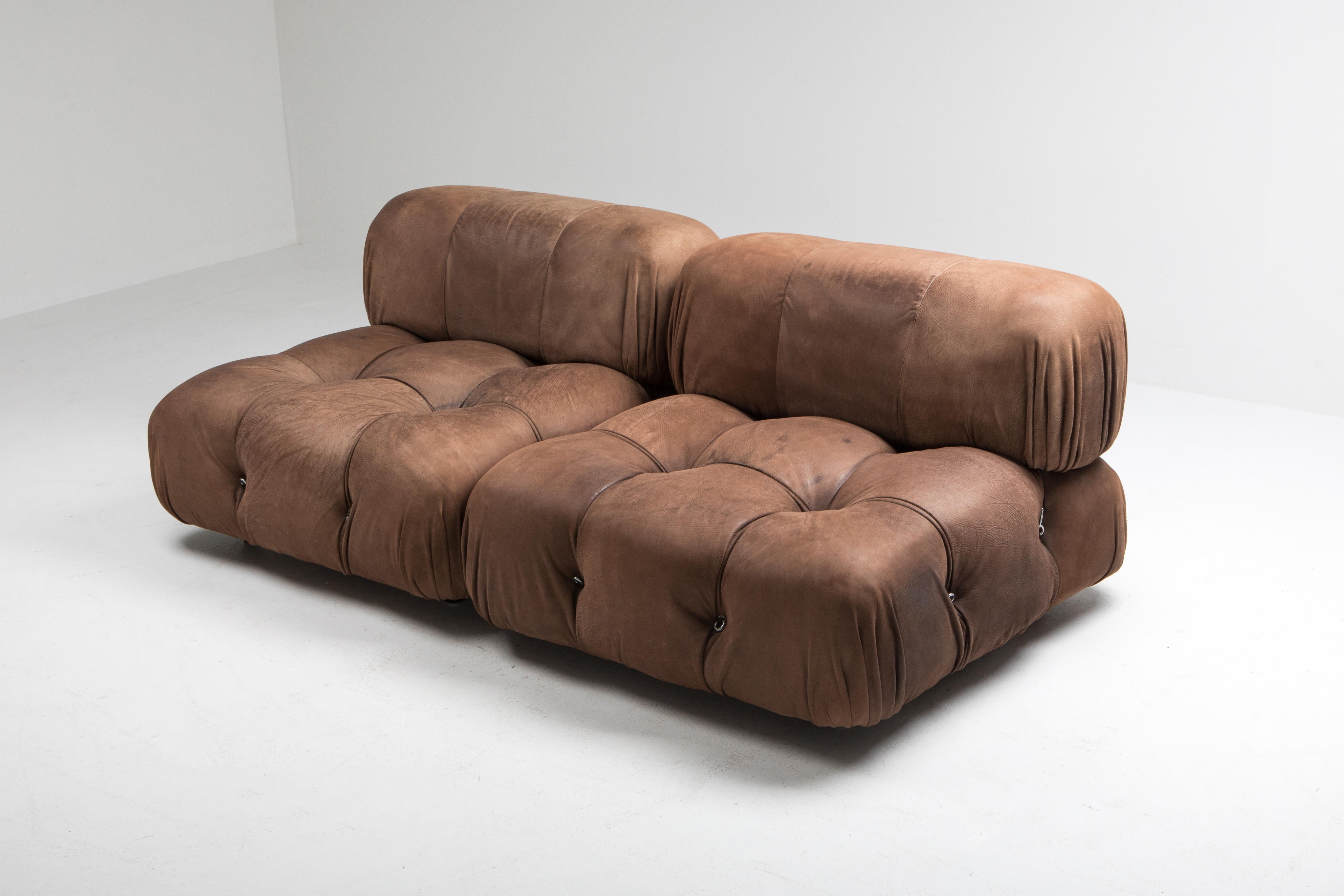 Italian Camaleonda Sectional Sofa in Original Brown Leather by Mario Bellini