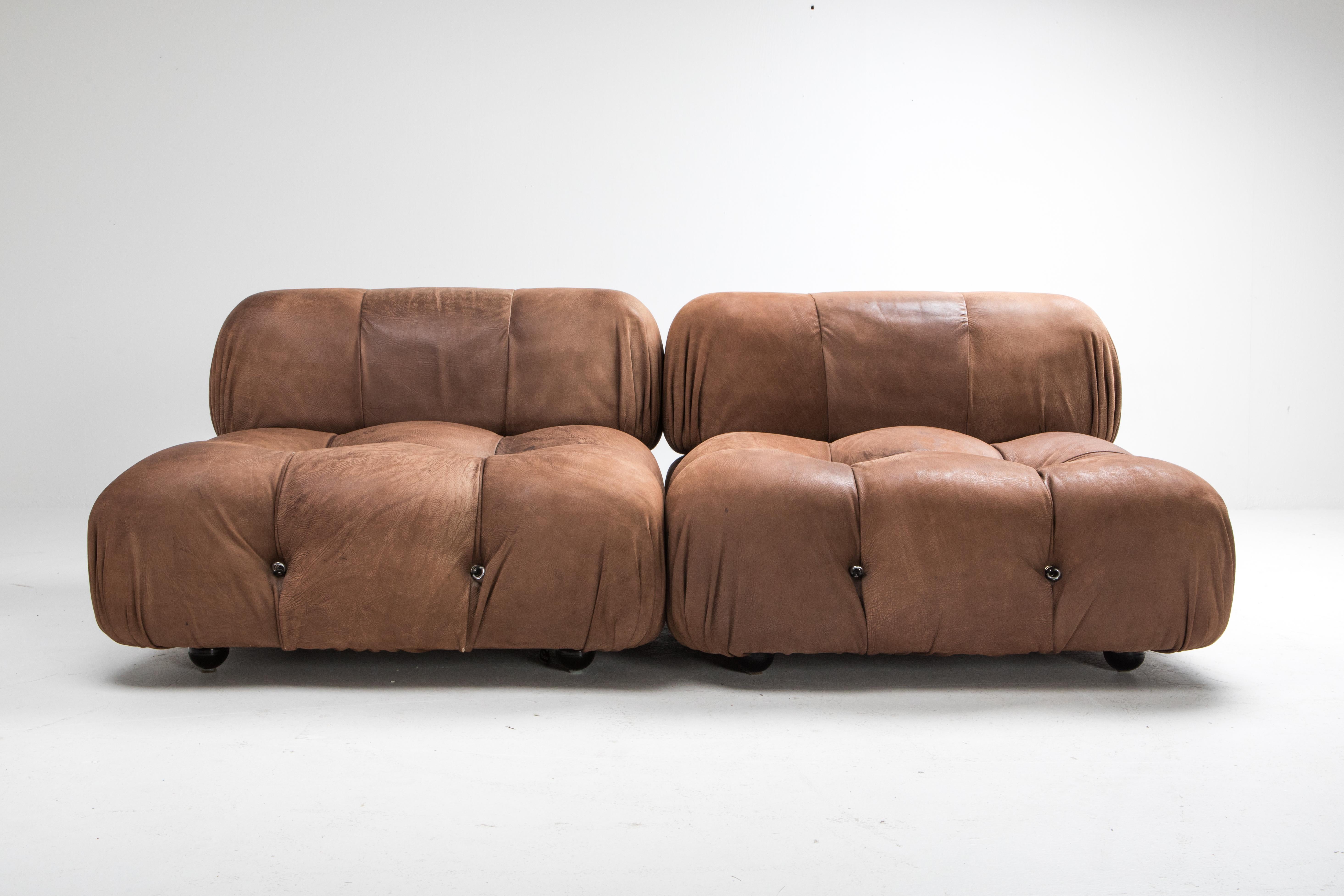 Camaleonda Sectional Sofa in Original Brown Leather by Mario Bellini In Good Condition In Antwerp, BE