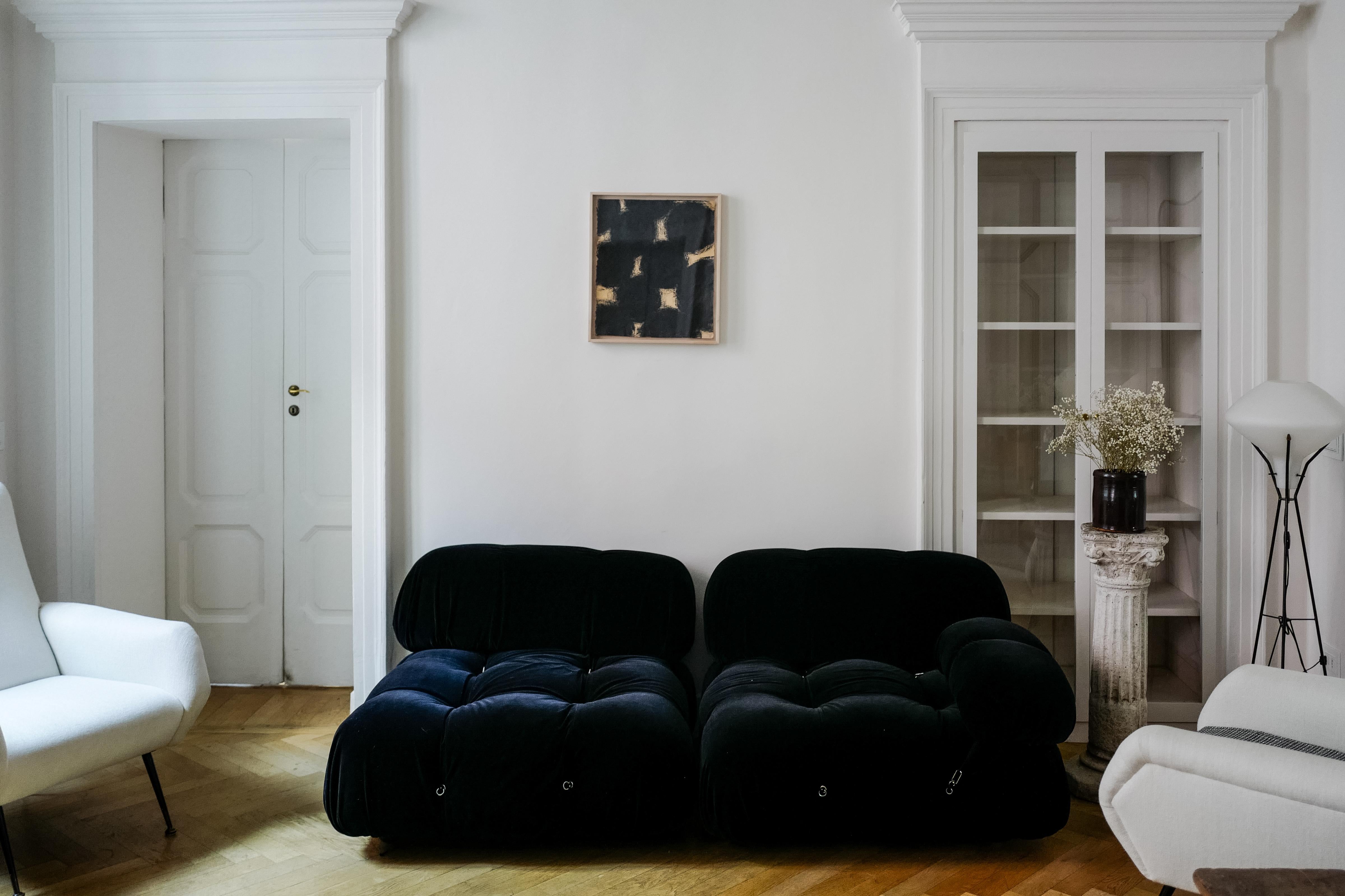 Iconic Camaleonda Sofa by Mario Bellini – Newly Upholstered Black Cotton, 1973 In Good Condition For Sale In Milano, IT
