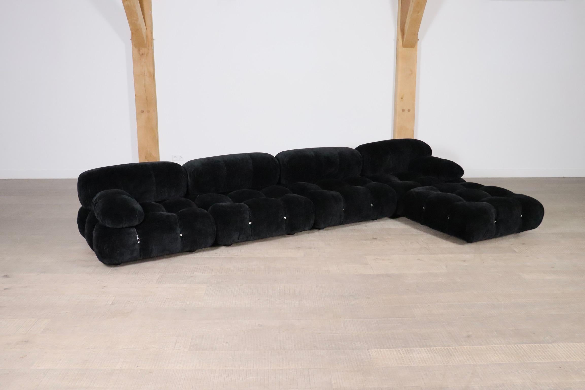 Camaleonda Sofa In Black Velvet By Mario Bellini For B&B Italia 1970s 6