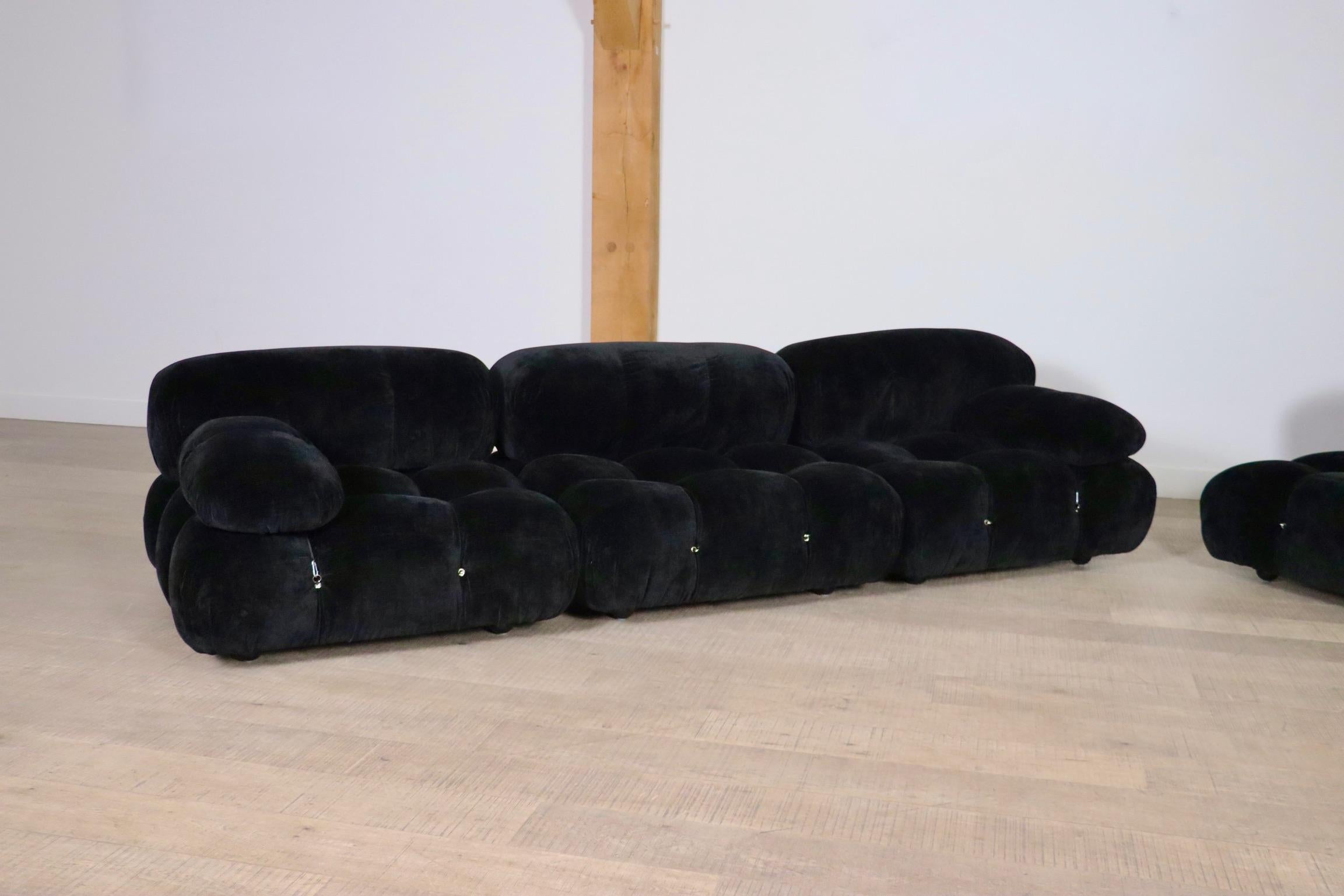 Camaleonda Sofa In Black Velvet By Mario Bellini For B&B Italia 1970s 3