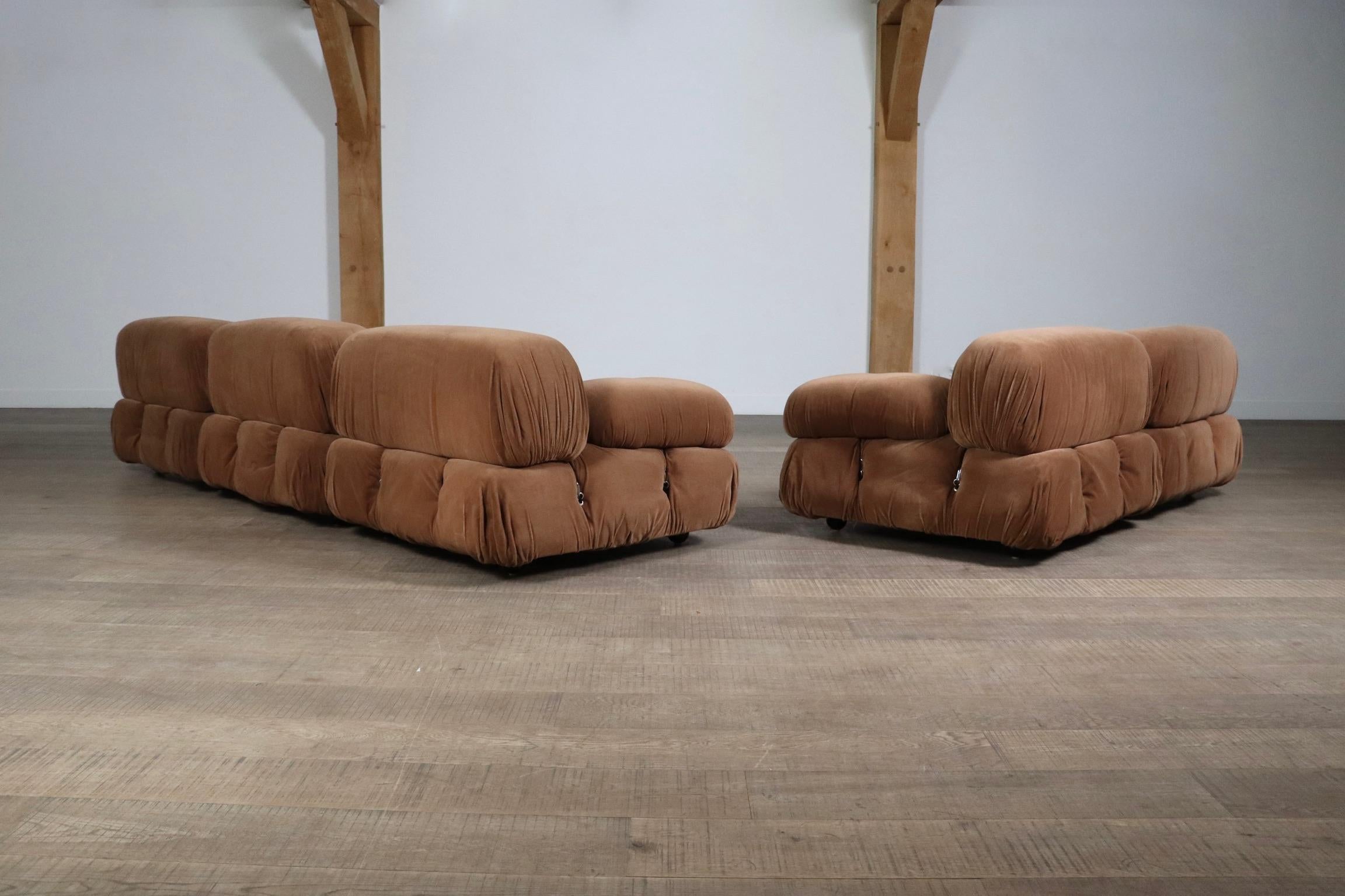 Camaleonda Sofa In Camel Velvet By Mario Bellini For B&B Italia 1970s 6