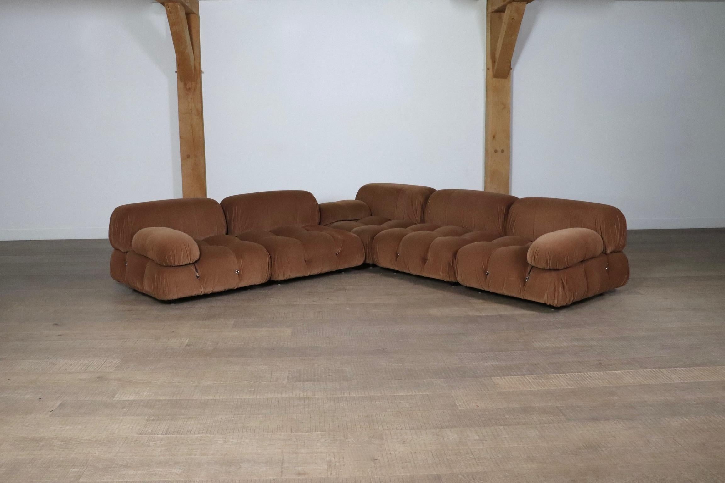 Camaleonda Sofa In Camel Velvet By Mario Bellini For B&B Italia 1970s 1