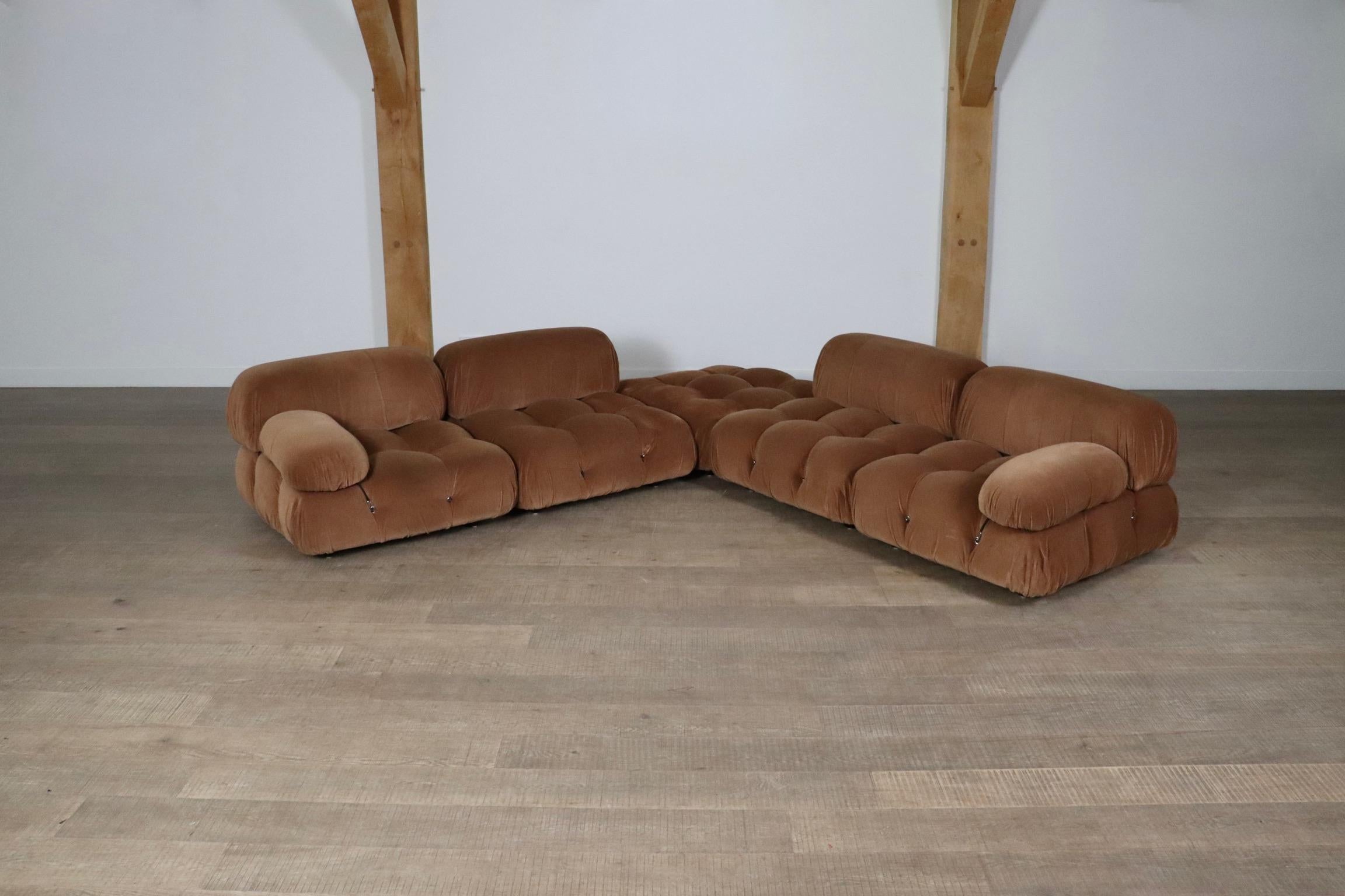Camaleonda Sofa In Camel Velvet By Mario Bellini For B&B Italia 1970s 2
