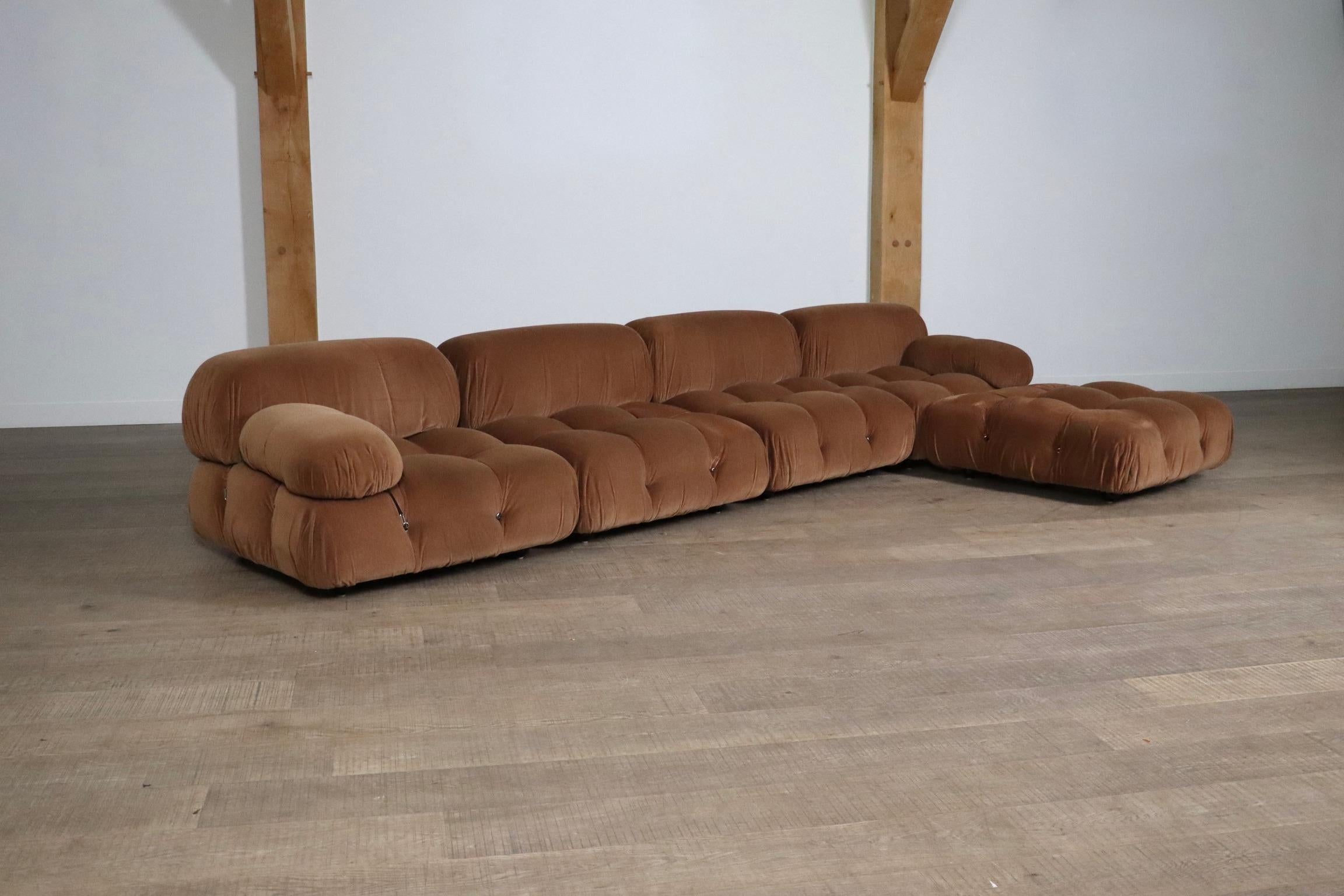 Camaleonda Sofa In Camel Velvet By Mario Bellini For B&B Italia 1970s 3