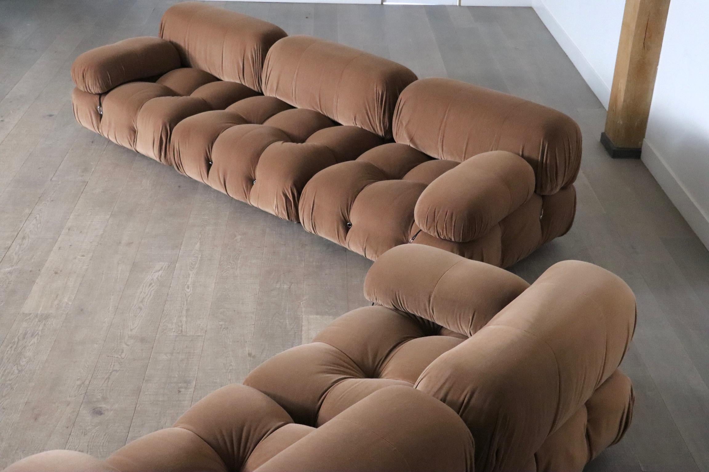 Camaleonda Sofa In Camel Velvet By Mario Bellini For B&B Italia 1970s 4