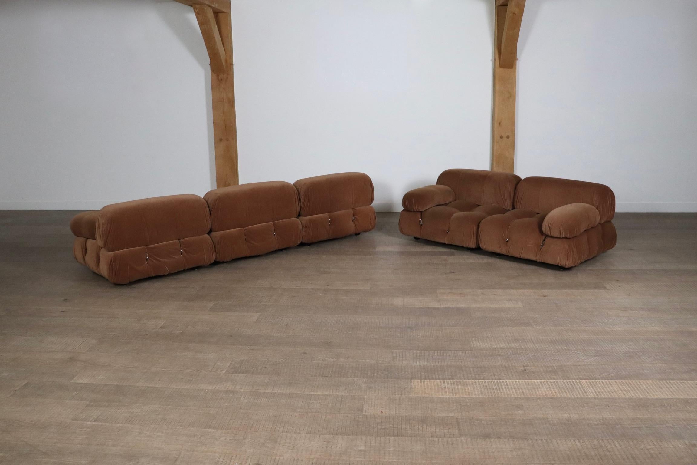 Camaleonda Sofa In Camel Velvet By Mario Bellini For B&B Italia 1970s 5