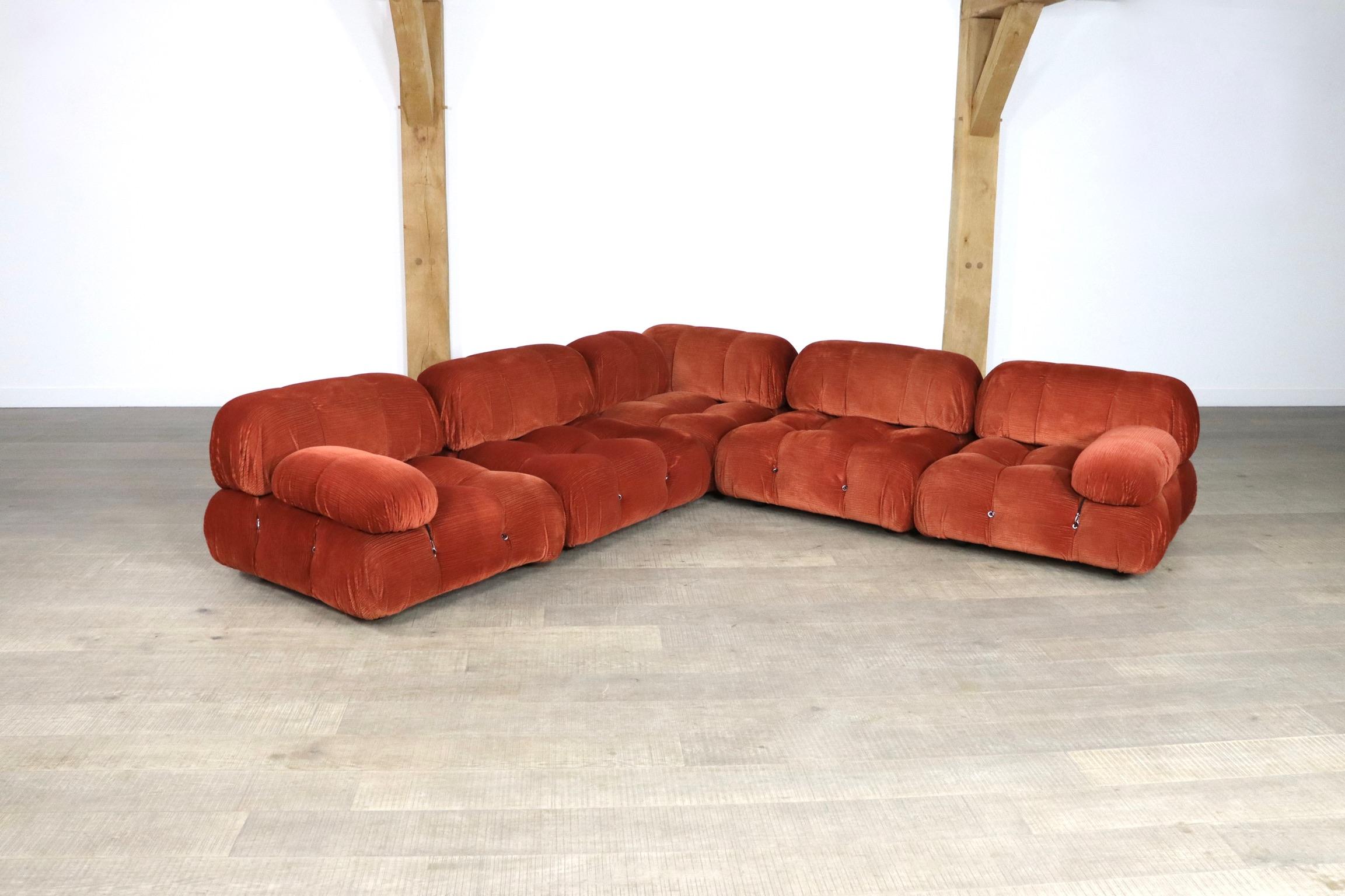 Mario Bellini, ‘Camaleonda’ sofa, in original burnt orange velvet corduroy upholstery by C&B Italia, Italy, 1972. This incredible early set consists of five large elements, of which one corner and two with armrests, all in completely original and