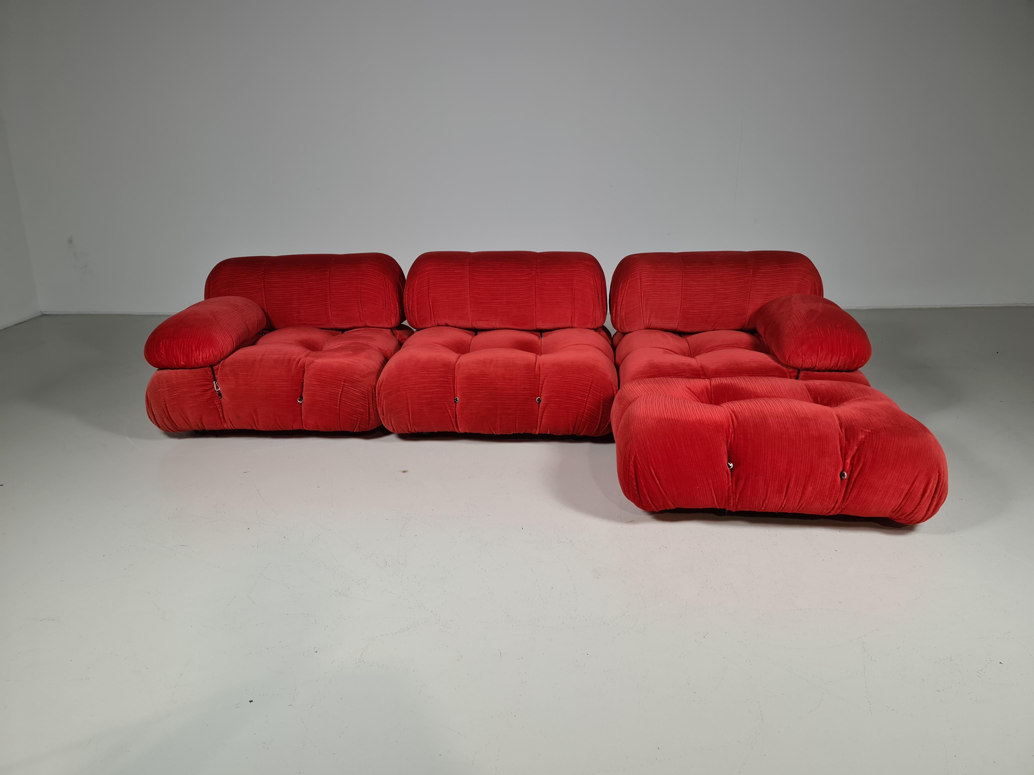 Mario Bellini Camaleonda sofa, Italy, 197s. The sectional elements of this sofa can be used freely and apart from one another. Because the sofa is modular, and backs and armrests are provided with rings and carabiners, you can create many different