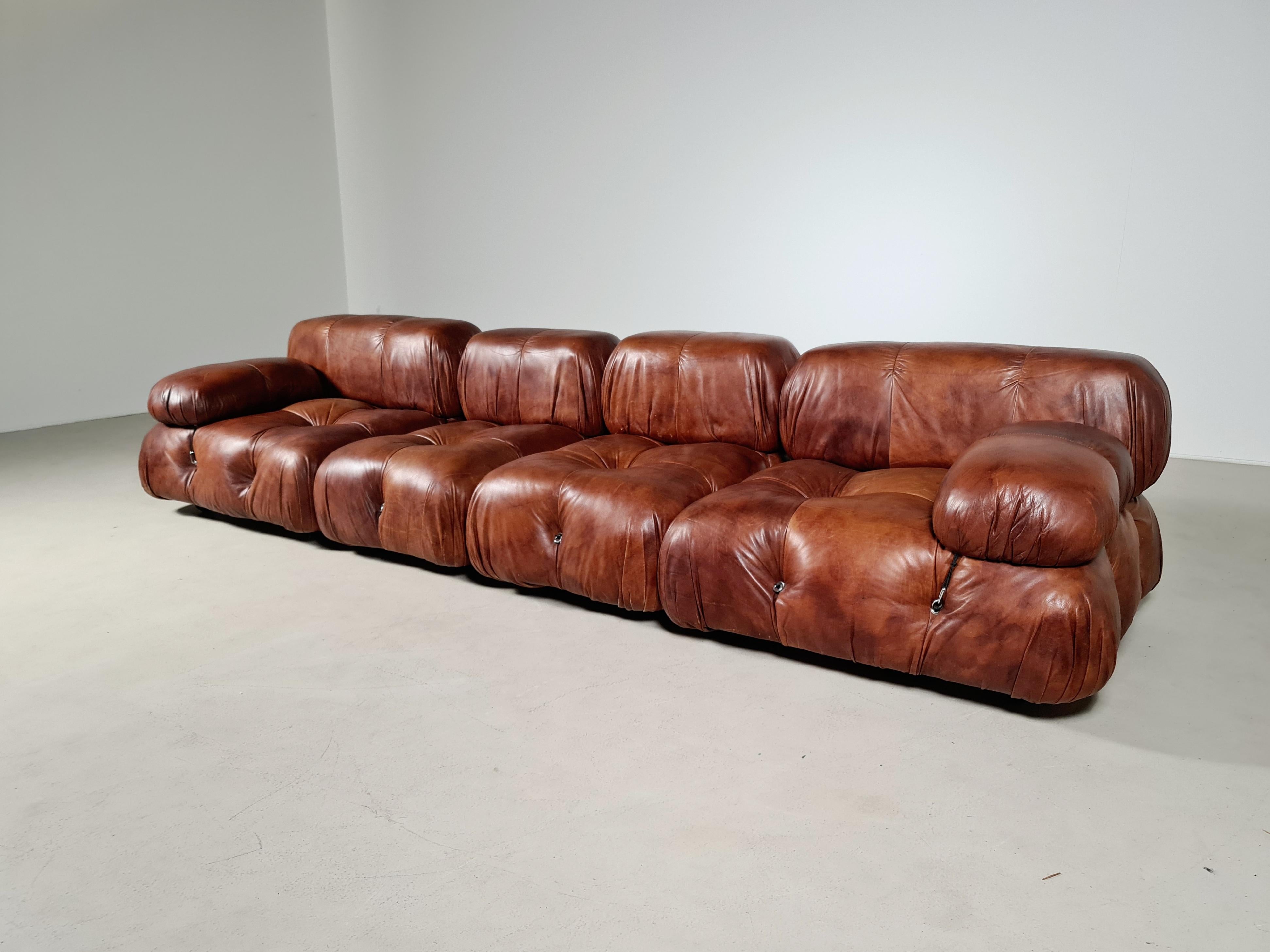Mid-Century Modern Camaleonda Sofa in Original Leather by Mario Bellini for B&B Italia, 1973